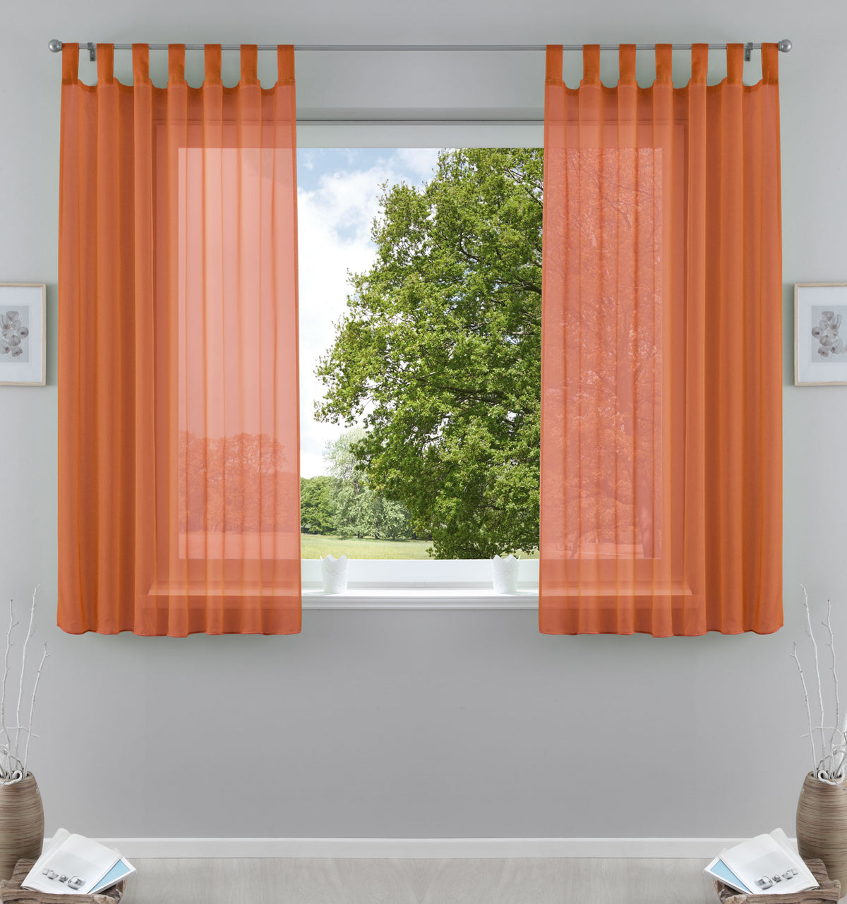 2er-Pack Gardinen Transparent Vorhang Set Wohnzimmer Voile Schlaufenschal mit Bleibandabschluß 61000CN Terrakotta HxB 175x140 cm Gardinen Set 61000CNterrakotta-175 | girdainenbox.com