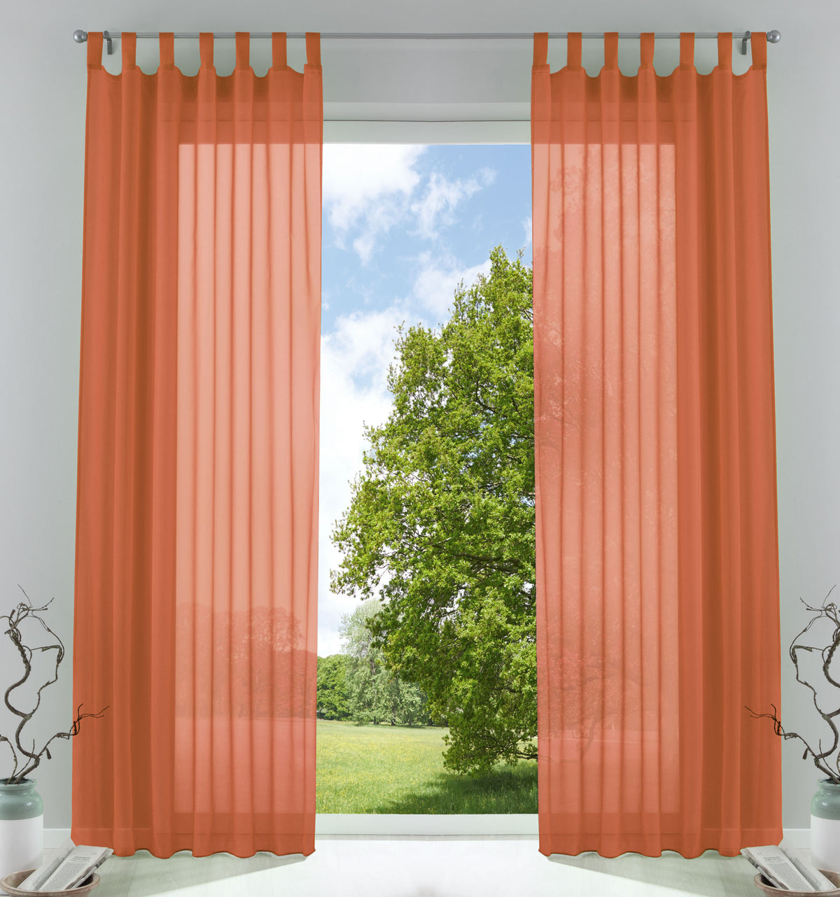 2er-Pack Gardinen Transparent Vorhang Set Wohnzimmer Voile Schlaufenschal mit Bleibandabschluß 61000CN Terrakotta HxB 245x140 cm Gardinen Set 61000CNterrakotta | girdainenbox.com