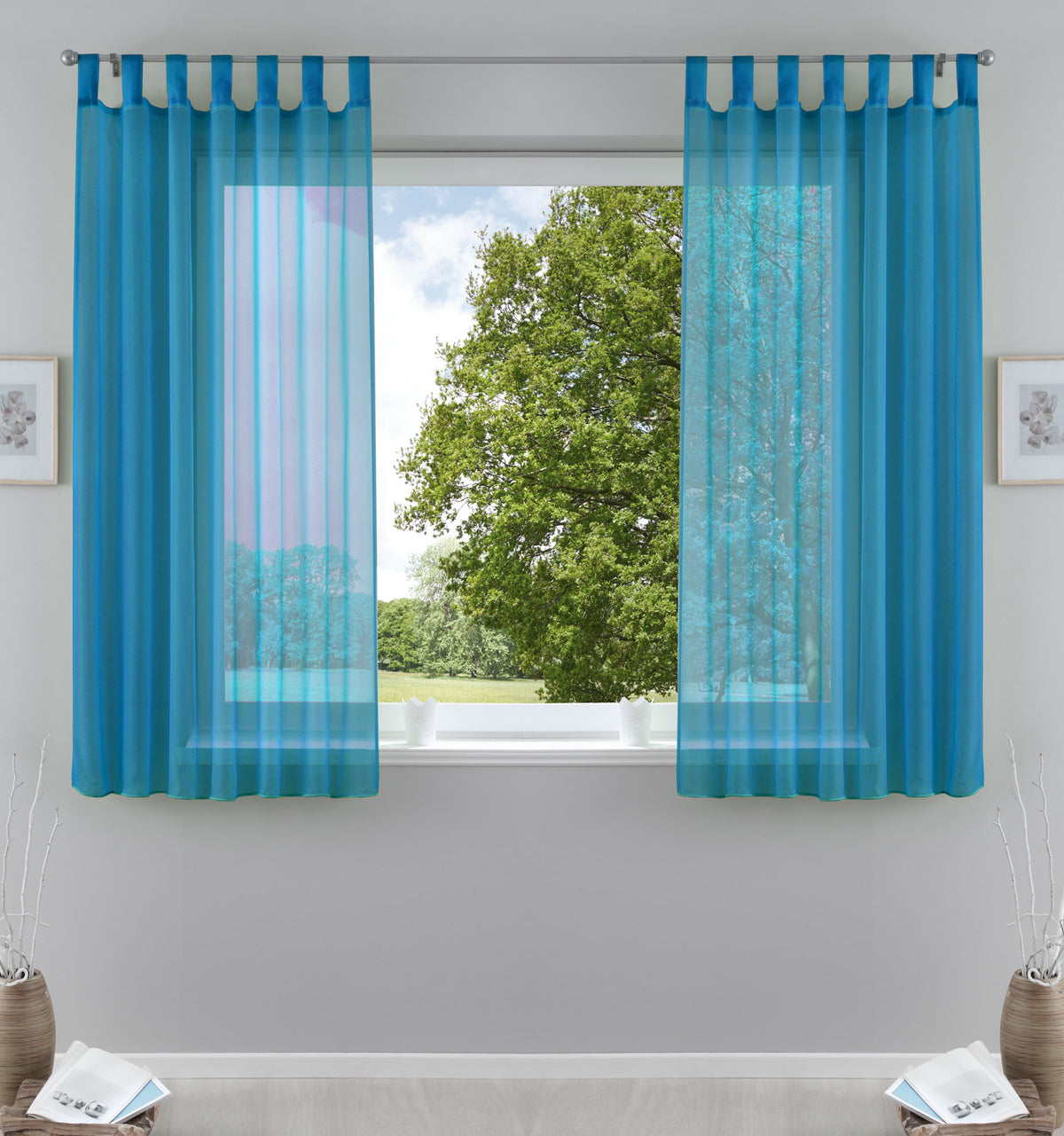 2er-Pack Gardinen Transparent Vorhang Set Wohnzimmer Voile Schlaufenschal mit Bleibandabschluß 61000CN Türkis HxB 175x140 cm Gardinen Set 61000CNtuerkis-175 | girdainenbox.com