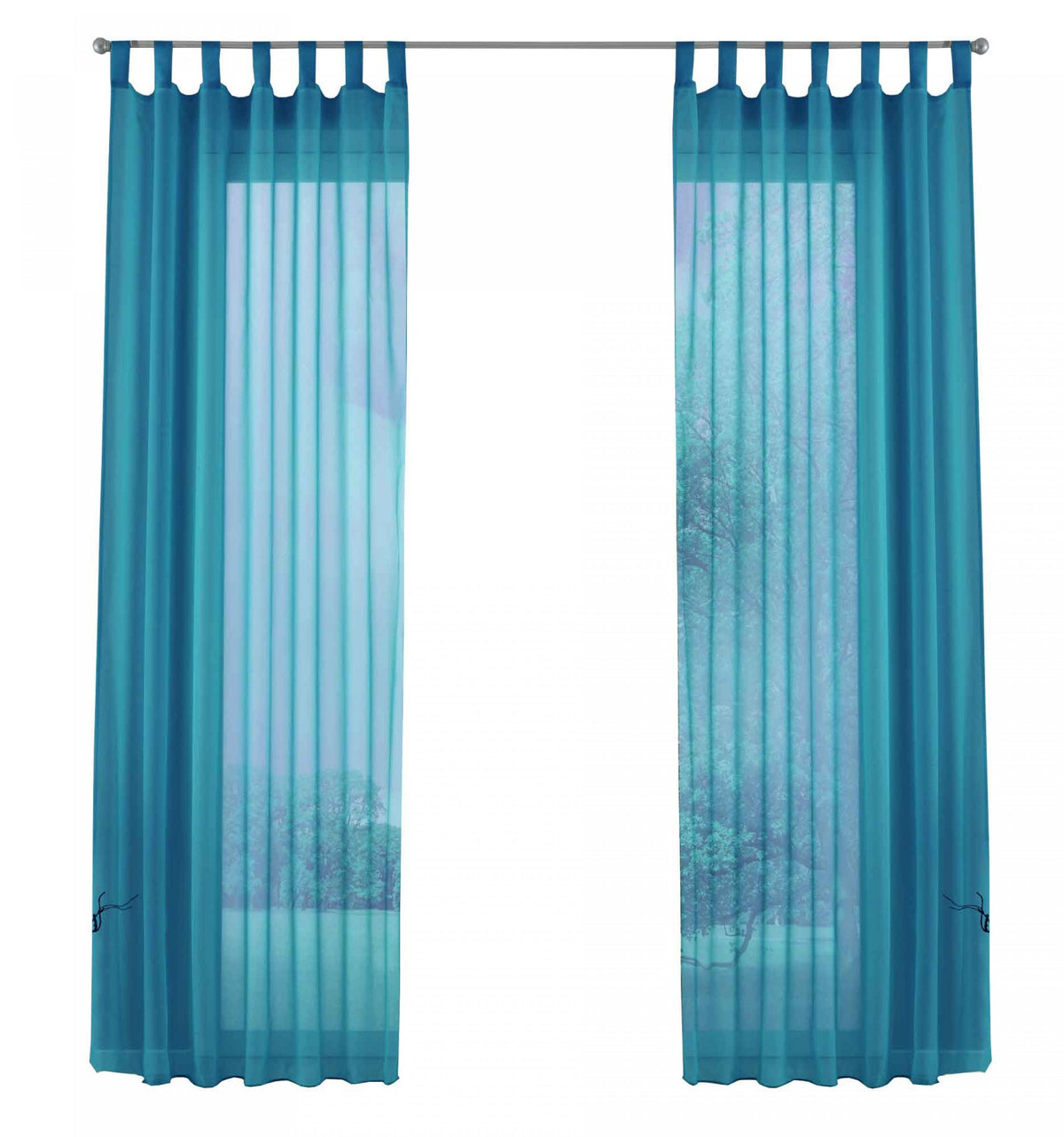2er-Pack Gardinen Transparent Vorhang Set Wohnzimmer Voile Schlaufenschal mit Bleibandabschluß 61000CN Gardinen Set 61000CNtuerkis-frei | girdainenbox.com