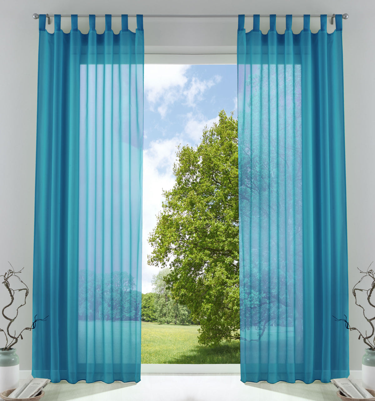 2er-Pack Gardinen Transparent Vorhang Set Wohnzimmer Voile Schlaufenschal mit Bleibandabschluß 61000CN Türkis HxB 245x140 cm Gardinen Set 61000CNtuerkis | girdainenbox.com