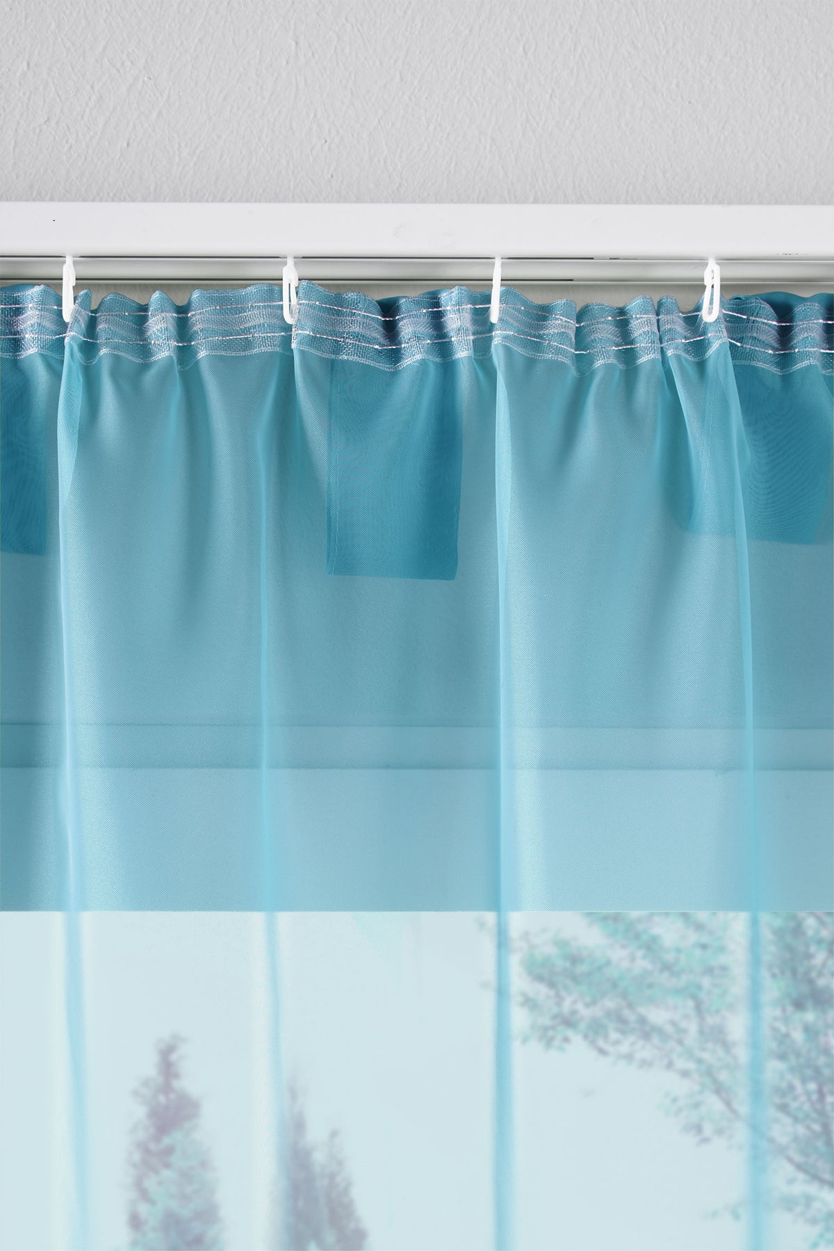 2er-Pack Gardinen Transparent Vorhang Set Wohnzimmer Voile Schlaufenschal mit Bleibandabschluß 61000CN Gardinen Set 61175_schiene_blau | girdainenbox.com