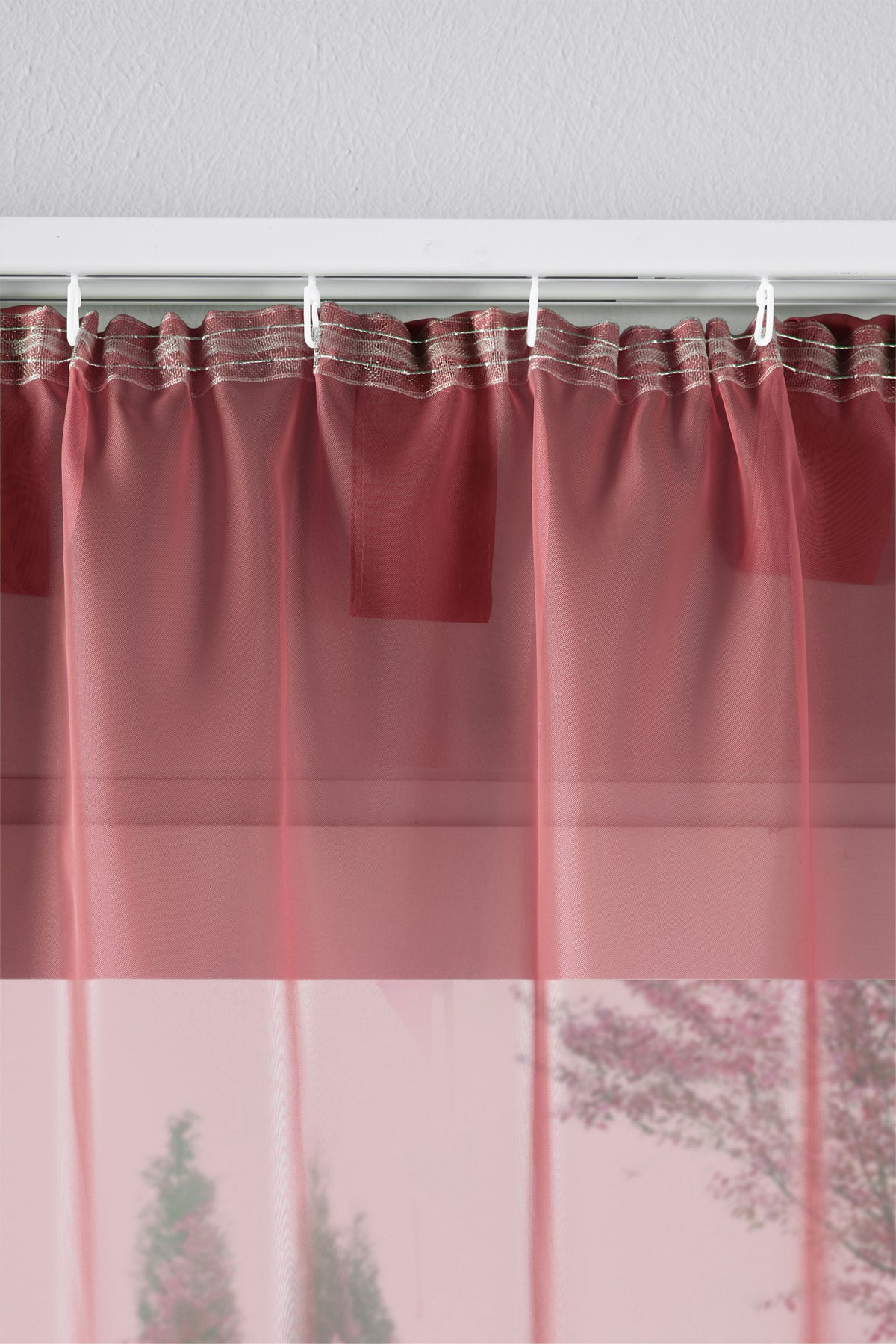 2er-Pack Gardinen Transparent Vorhang Set Wohnzimmer Voile Schlaufenschal mit Bleibandabschluß 61000CN Gardinen Set 61175_schiene_bord | girdainenbox.com