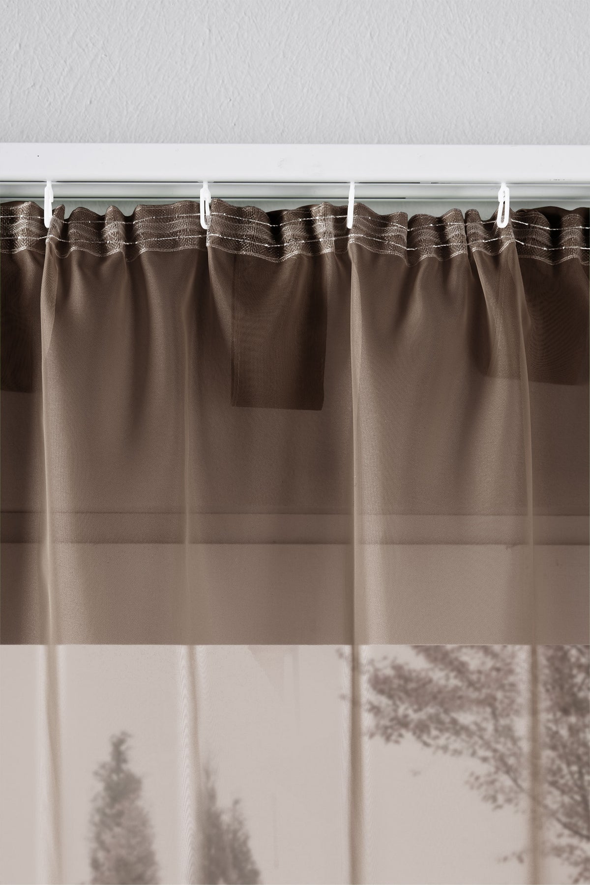 2er-Pack Gardinen Transparent Vorhang Set Wohnzimmer Voile Schlaufenschal mit Bleibandabschluß 61000CN Gardinen Set 61175_schiene_braun | girdainenbox.com