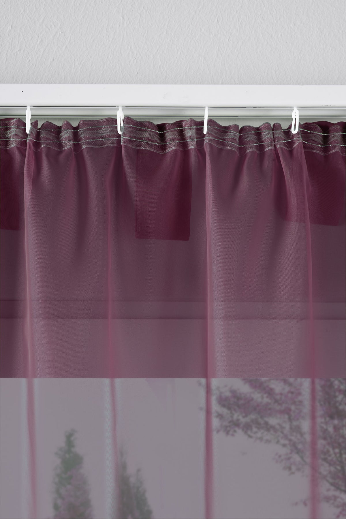 2er-Pack Gardinen Transparent Vorhang Set Wohnzimmer Voile Schlaufenschal mit Bleibandabschluß 61000CN Gardinen Set 61175_schiene_brombeere | girdainenbox.com