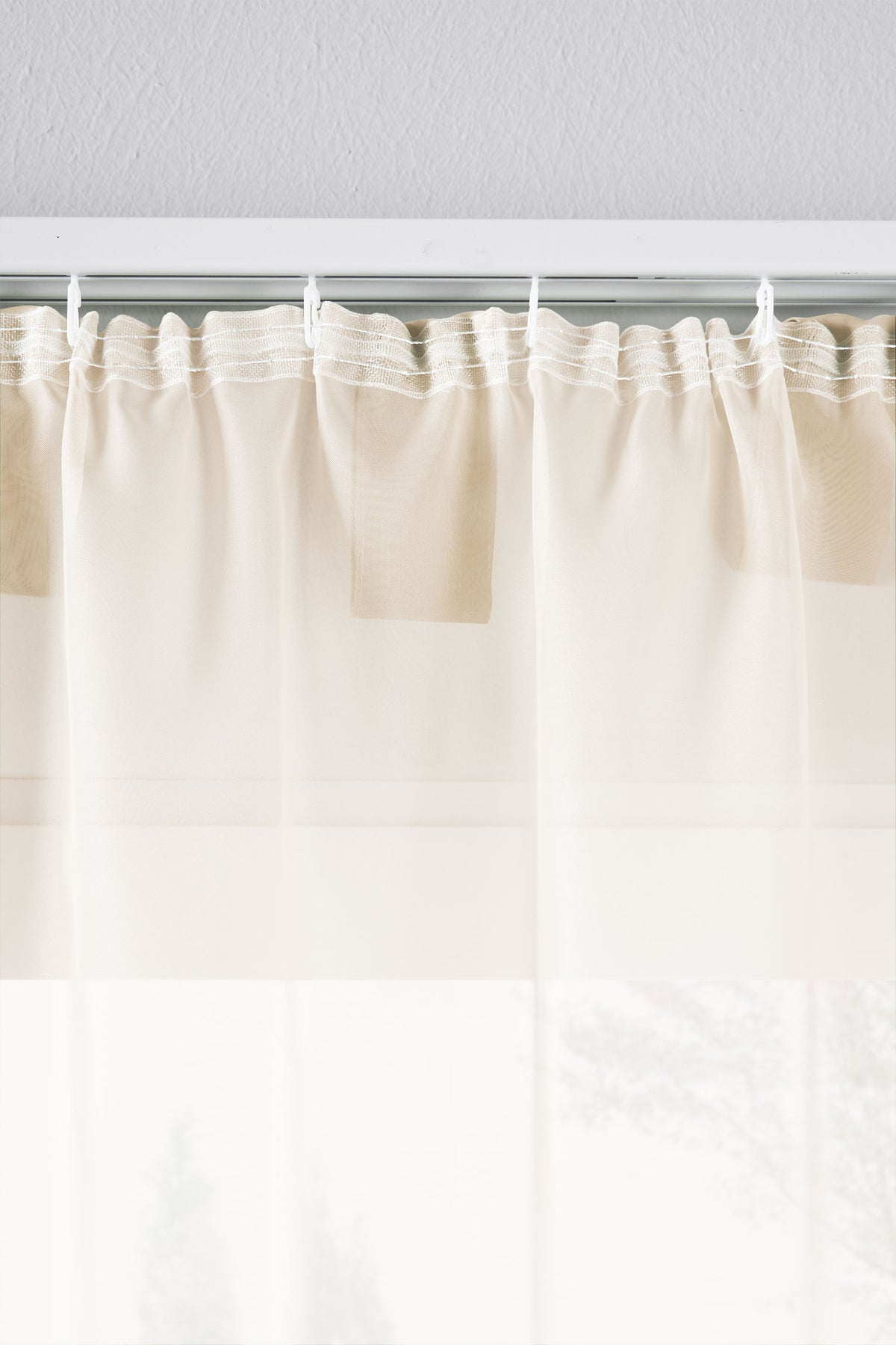 2er-Pack Gardinen Transparent Vorhang Set Wohnzimmer Voile Schlaufenschal mit Bleibandabschluß 61000CN Gardinen Set 61175_schiene_creme | girdainenbox.com