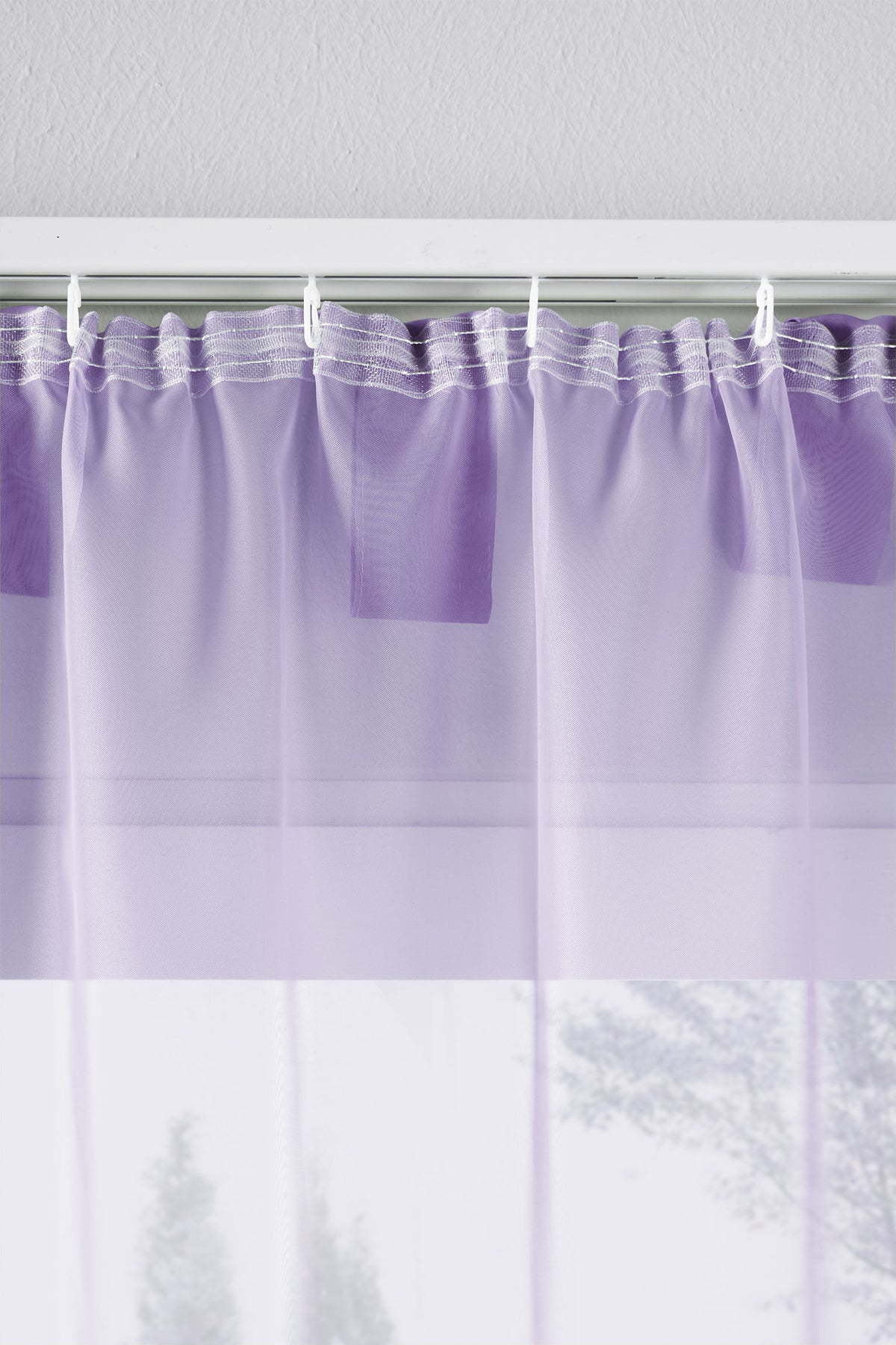 2er-Pack Gardinen Transparent Vorhang Set Wohnzimmer Voile Schlaufenschal mit Bleibandabschluß 61000CN Gardinen Set 61175_schiene_flieder | girdainenbox.com