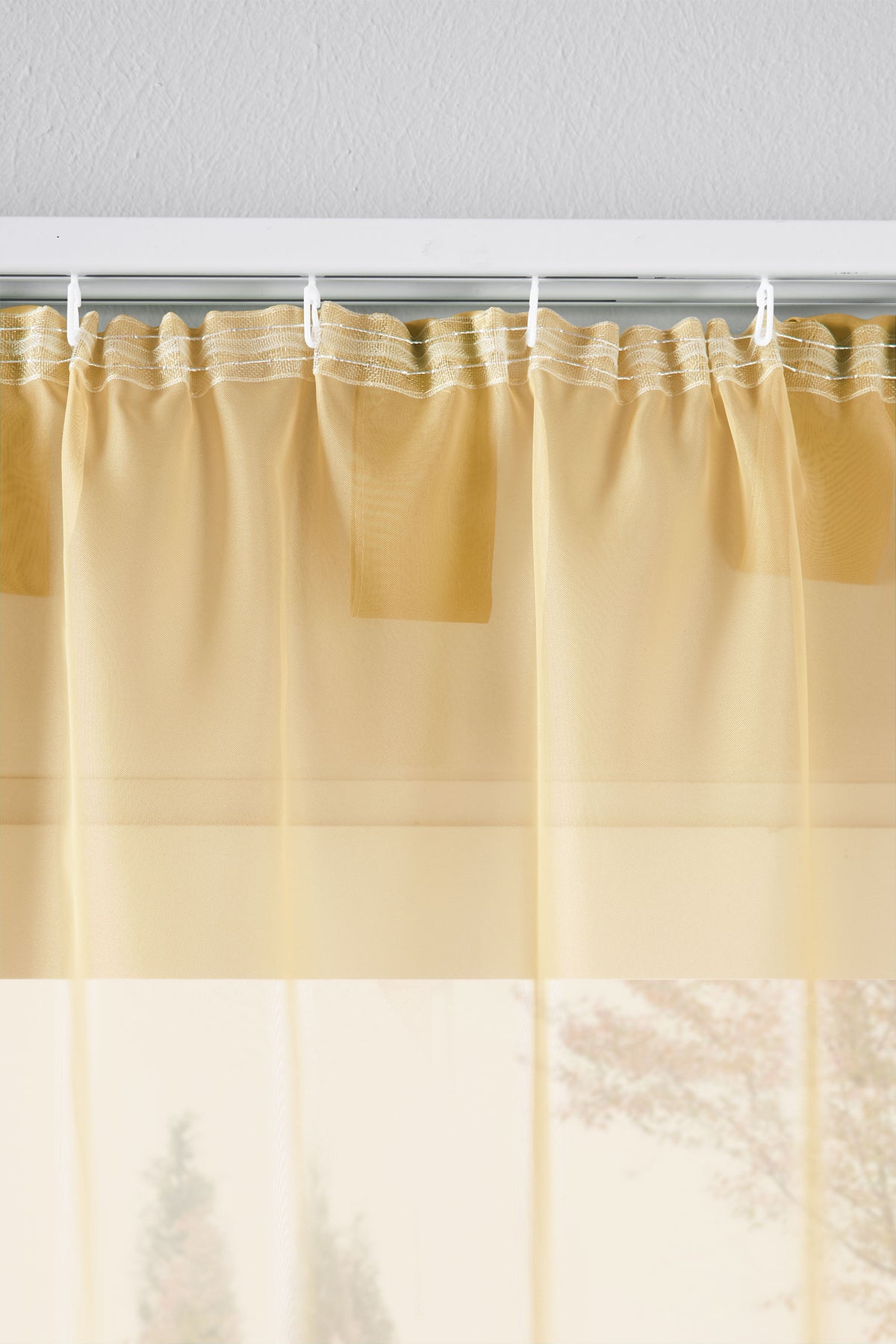 2er-Pack Gardinen Transparent Vorhang Set Wohnzimmer Voile Schlaufenschal mit Bleibandabschluß 61000CN Gardinen Set 61175_schiene_gelb | girdainenbox.com