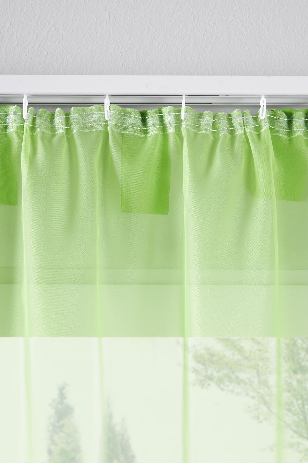 2er-Pack Gardinen Transparent Vorhang Set Wohnzimmer Voile Schlaufenschal mit Bleibandabschluß 61000CN Gardinen Set 61175_schiene_gruen | girdainenbox.com