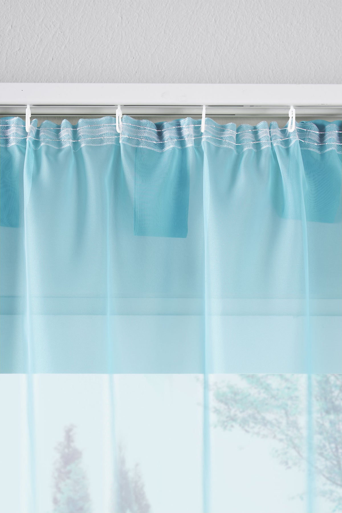 2er-Pack Gardinen Transparent Vorhang Set Wohnzimmer Voile Schlaufenschal mit Bleibandabschluß 61000CN Gardinen Set 61175_schiene_hellblau | girdainenbox.com