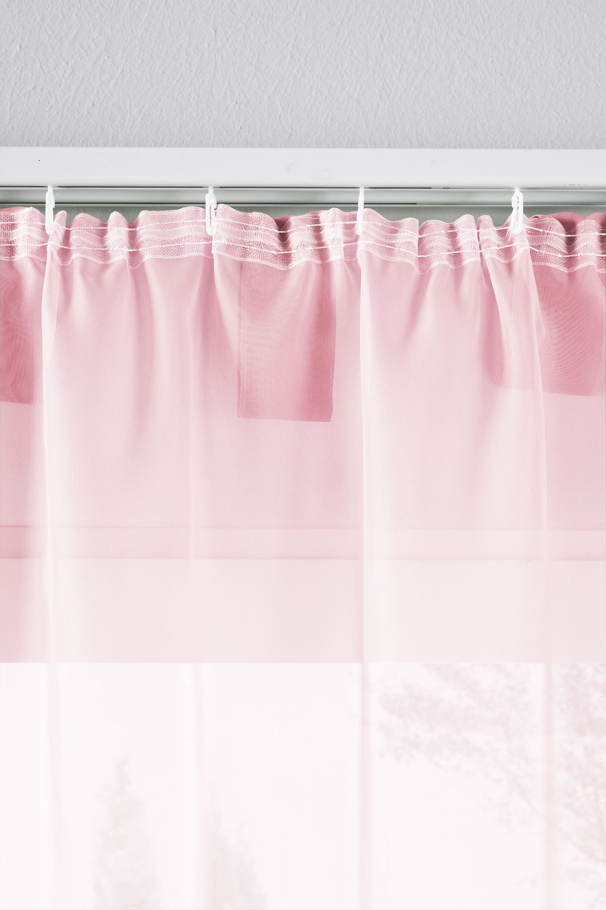 2er-Pack Gardinen Transparent Vorhang Set Wohnzimmer Voile Schlaufenschal mit Bleibandabschluß 61000CN Gardinen Set 61175_schiene_hellrosa | girdainenbox.com
