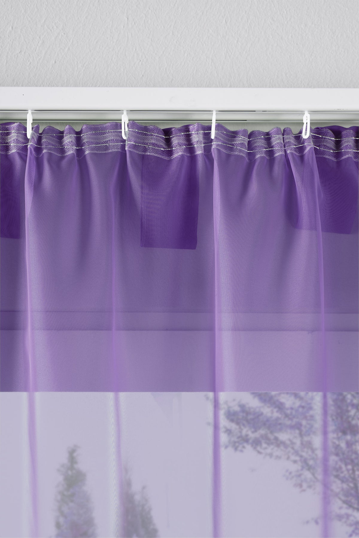 2er-Pack Gardinen Transparent Vorhang Set Wohnzimmer Voile Schlaufenschal mit Bleibandabschluß 61000CN Gardinen Set 61175_schiene_lila | girdainenbox.com