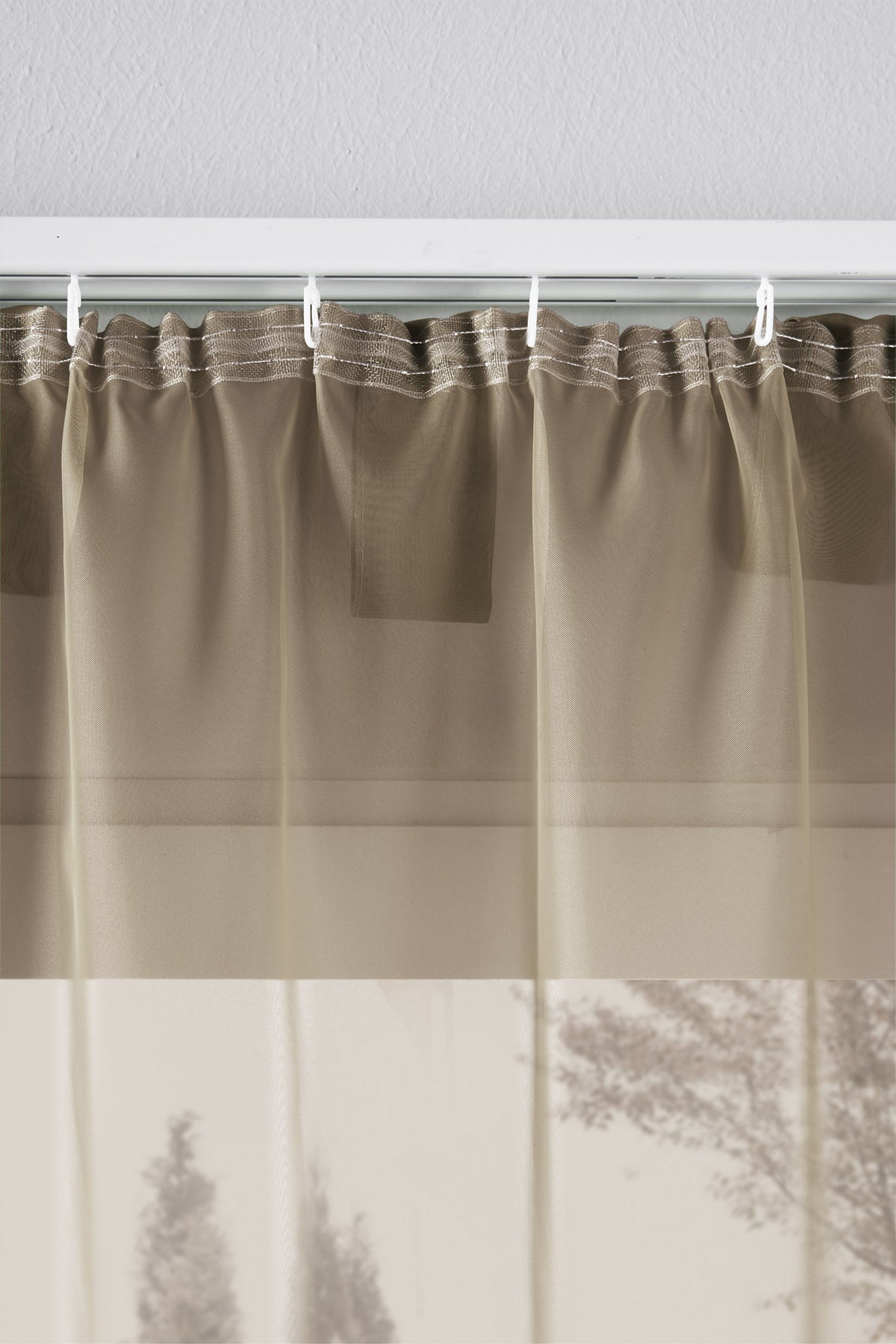 2er-Pack Gardinen Transparent Vorhang Set Wohnzimmer Voile Schlaufenschal mit Bleibandabschluß 61000CN Gardinen Set 61175_schiene_nougat | girdainenbox.com