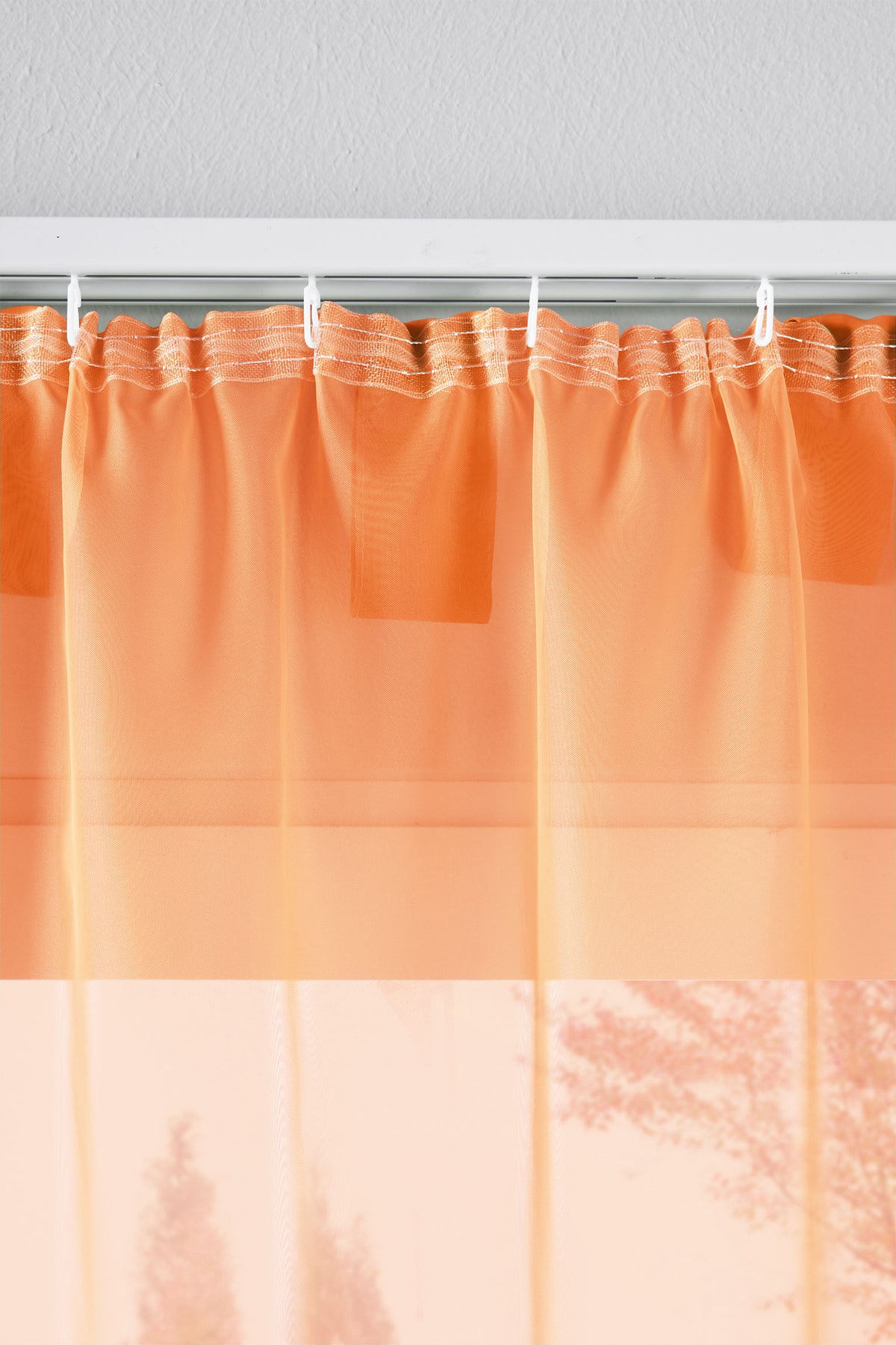 2er-Pack Gardinen Transparent Vorhang Set Wohnzimmer Voile Schlaufenschal mit Bleibandabschluß 61000CN Gardinen Set 61175_schiene_orange | girdainenbox.com