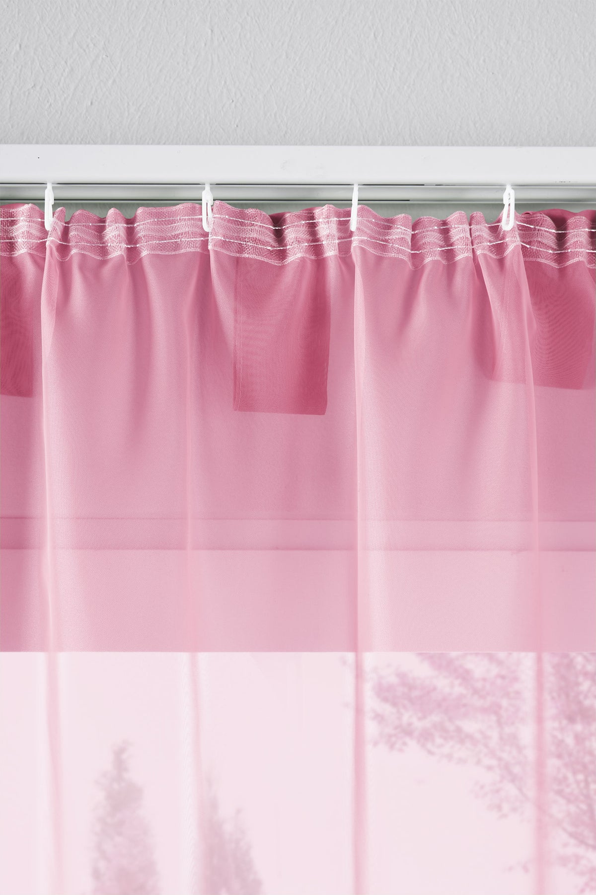 2er-Pack Gardinen Transparent Vorhang Set Wohnzimmer Voile Schlaufenschal mit Bleibandabschluß 61000CN Gardinen Set 61175_schiene_rosa | girdainenbox.com