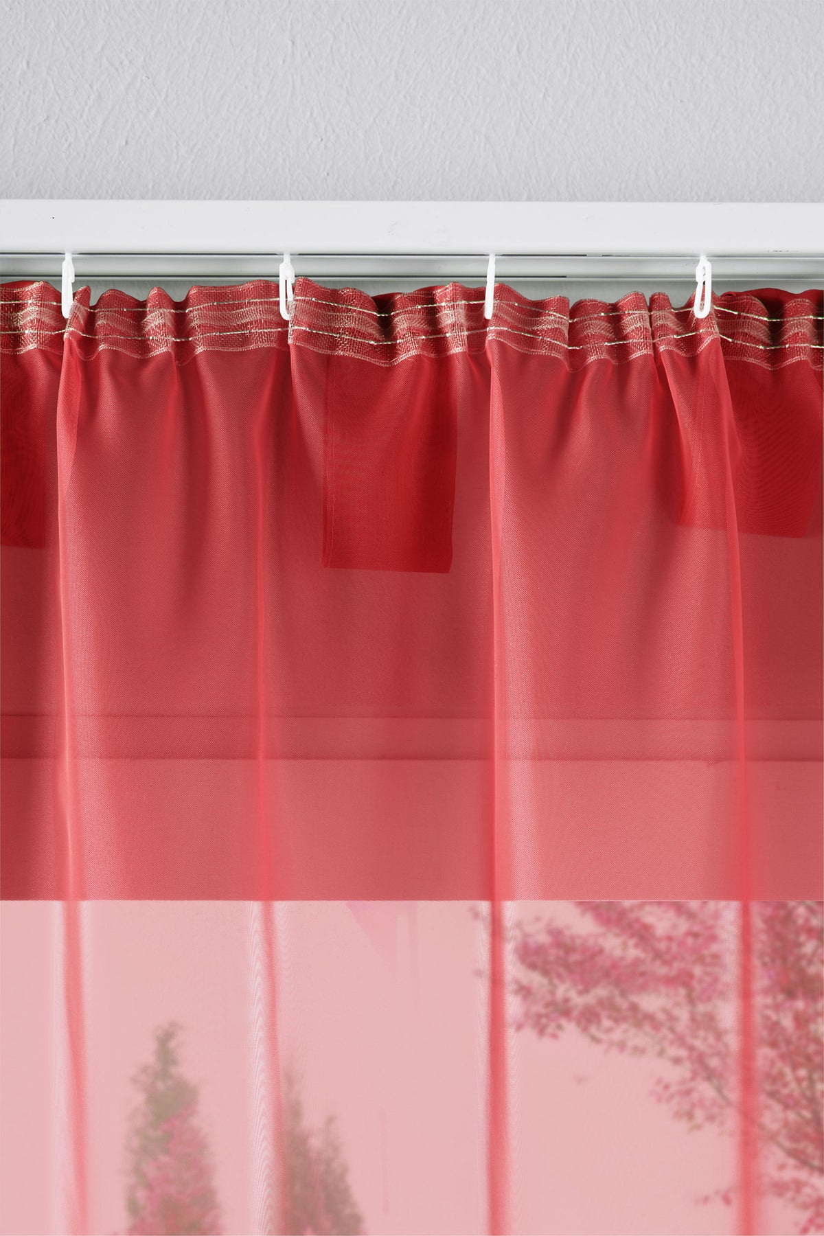 2er-Pack Gardinen Transparent Vorhang Set Wohnzimmer Voile Schlaufenschal mit Bleibandabschluß 61000CN Gardinen Set 61175_schiene_rot | girdainenbox.com