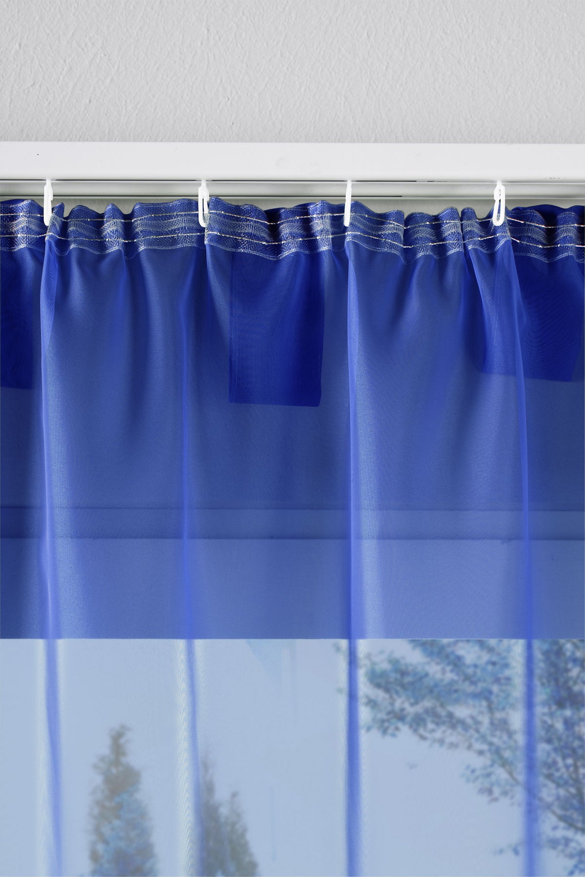 2er-Pack Gardinen Transparent Vorhang Set Wohnzimmer Voile Schlaufenschal mit Bleibandabschluß 61000CN Gardinen Set 61175_schiene_royalblau | girdainenbox.com