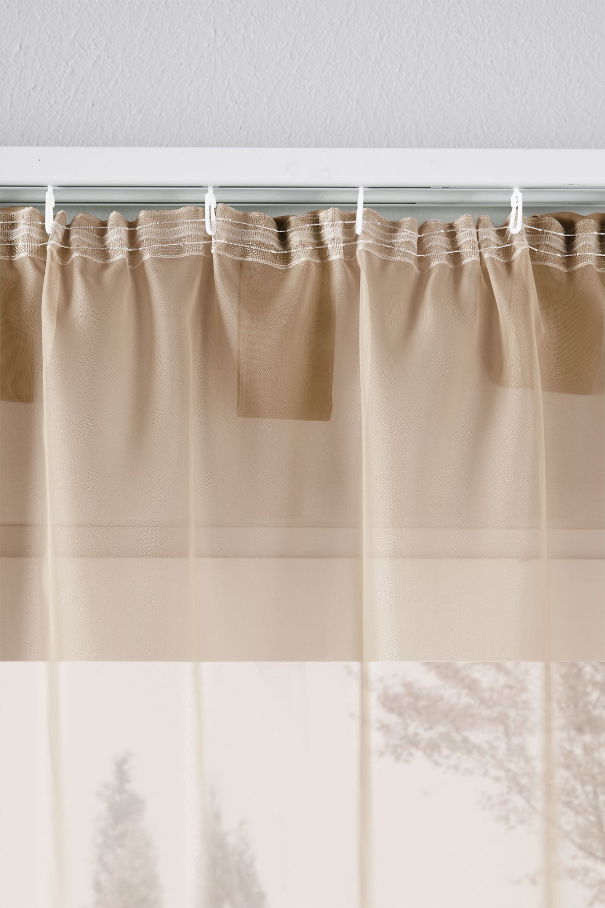 2er-Pack Gardinen Transparent Vorhang Set Wohnzimmer Voile Schlaufenschal mit Bleibandabschluß 61000CN Gardinen Set 61175_schiene_sand | girdainenbox.com