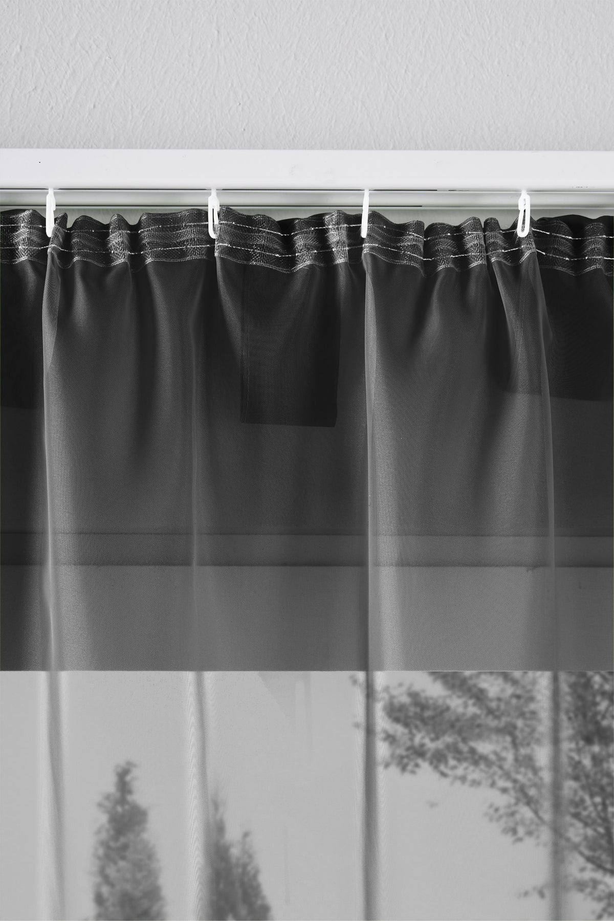 2er-Pack Gardinen Transparent Vorhang Set Wohnzimmer Voile Schlaufenschal mit Bleibandabschluß 61000CN Gardinen Set 61175_schiene_schwarz | girdainenbox.com
