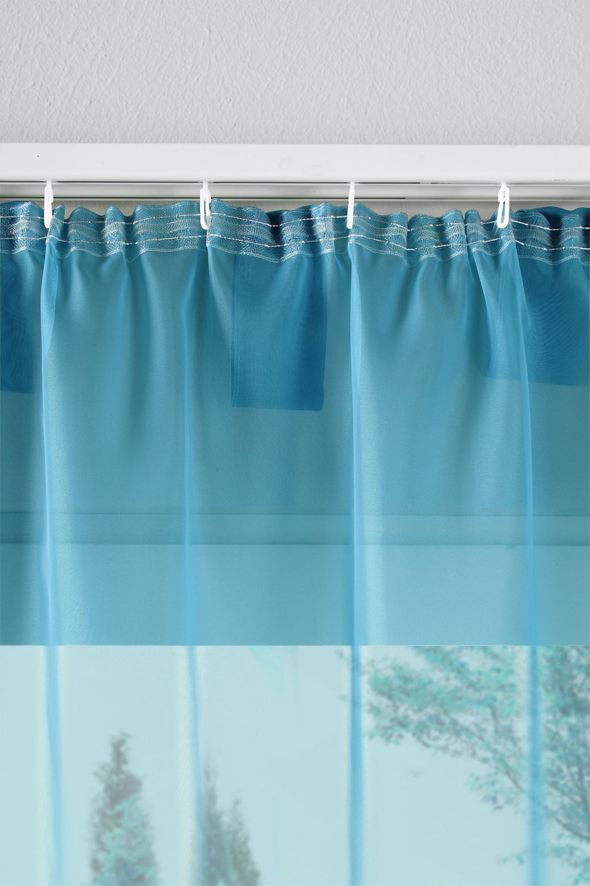 2er-Pack Gardinen Transparent Vorhang Set Wohnzimmer Voile Schlaufenschal mit Bleibandabschluß 61000CN Gardinen Set 61175_schiene_tuerkis | girdainenbox.com