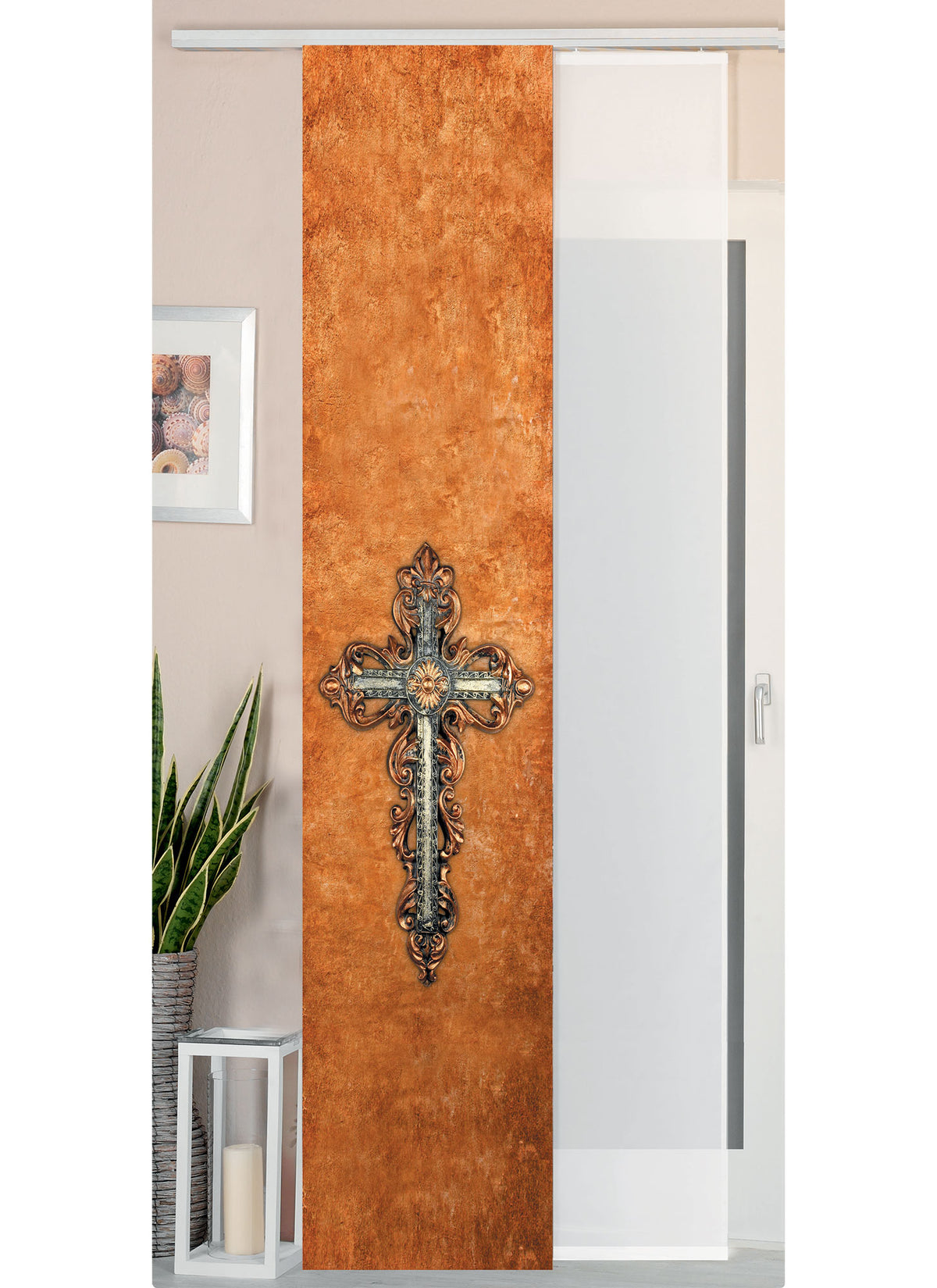 2er Set Schiebegardine Flächenvorhang Wildseide Optik und Voile Paneel 80400 Kreuz Schiebegardine 80400kreuz | girdainenbox.com