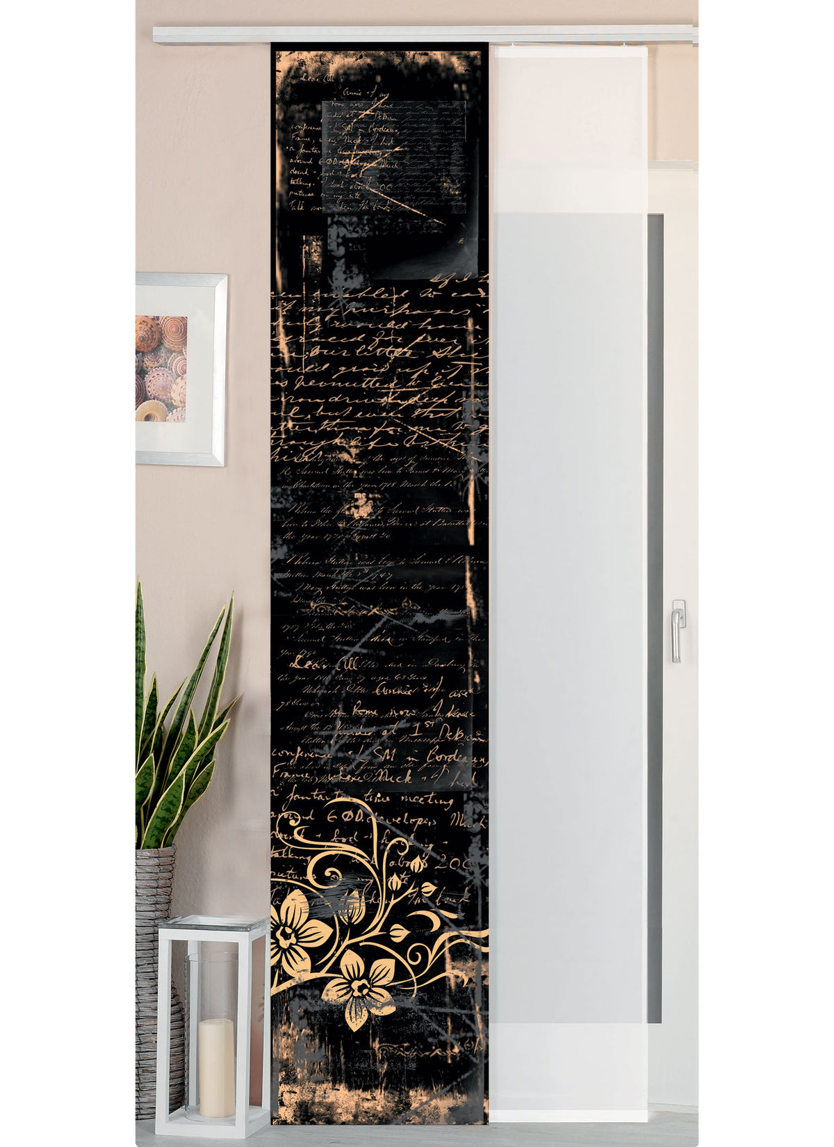2er Set Schiebegardine Flächenvorhang Wildseide Optik und Voile Paneel 80400 Schrift Schiebegardine 80400schrift | girdainenbox.com