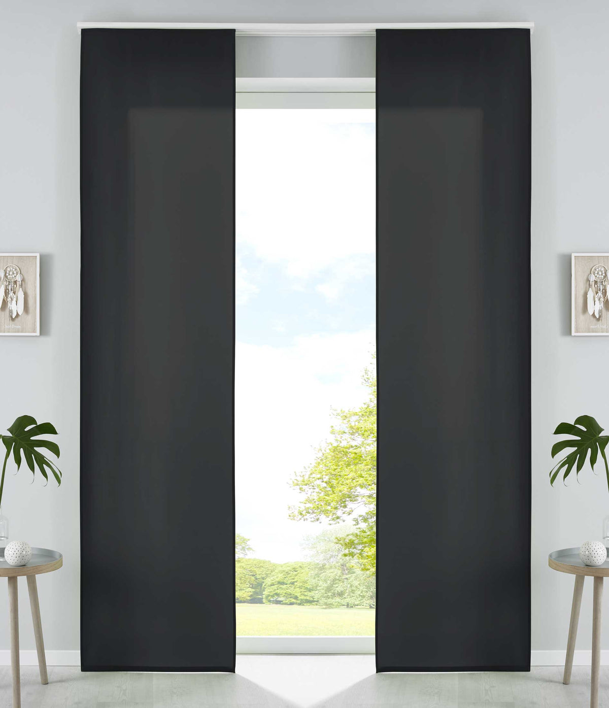 2er Set Schiebegardinen Flächenvorhänge Mikrofaser Vorhang Gardine Schiebe Matt Paneelwagen Beschwerungsstangen 85600N2 Schwarz Schiebegardine 85600N2schwarz | girdainenbox.com