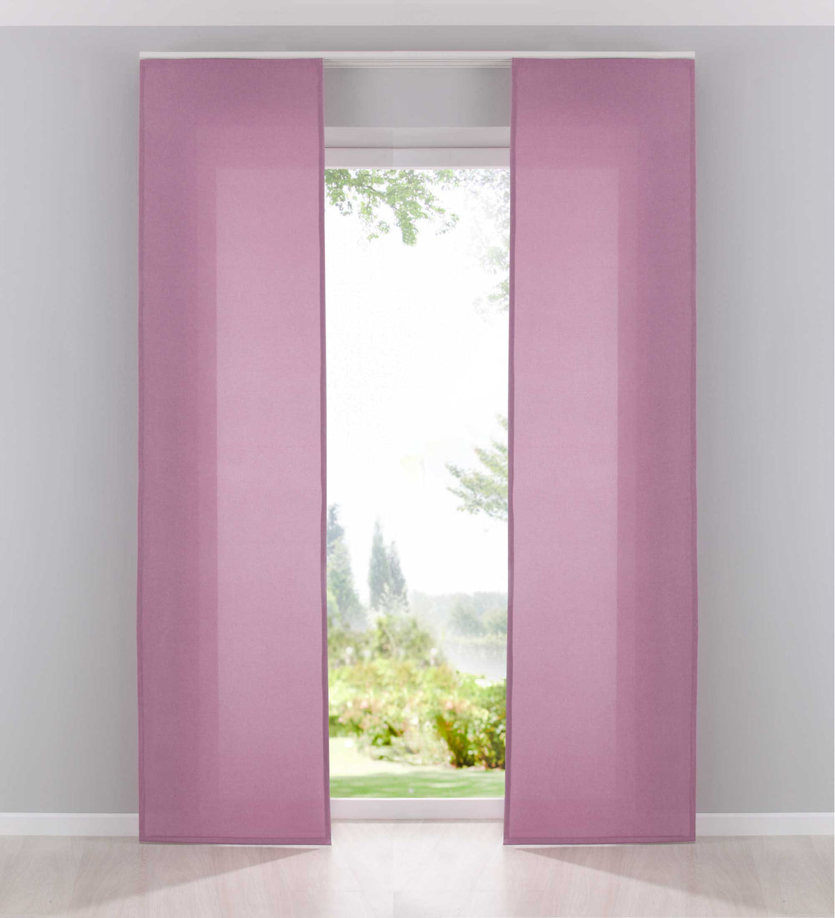 2er Pack Flächenvorhänge Schiebegardinen komplett Set Cationic blickdicht Leinen Optik natura seidenmatt Landhaus Stil 204411-2 Rosa Schiebegardine Fl_chenvorh_nge_rosa | girdainenbox.com