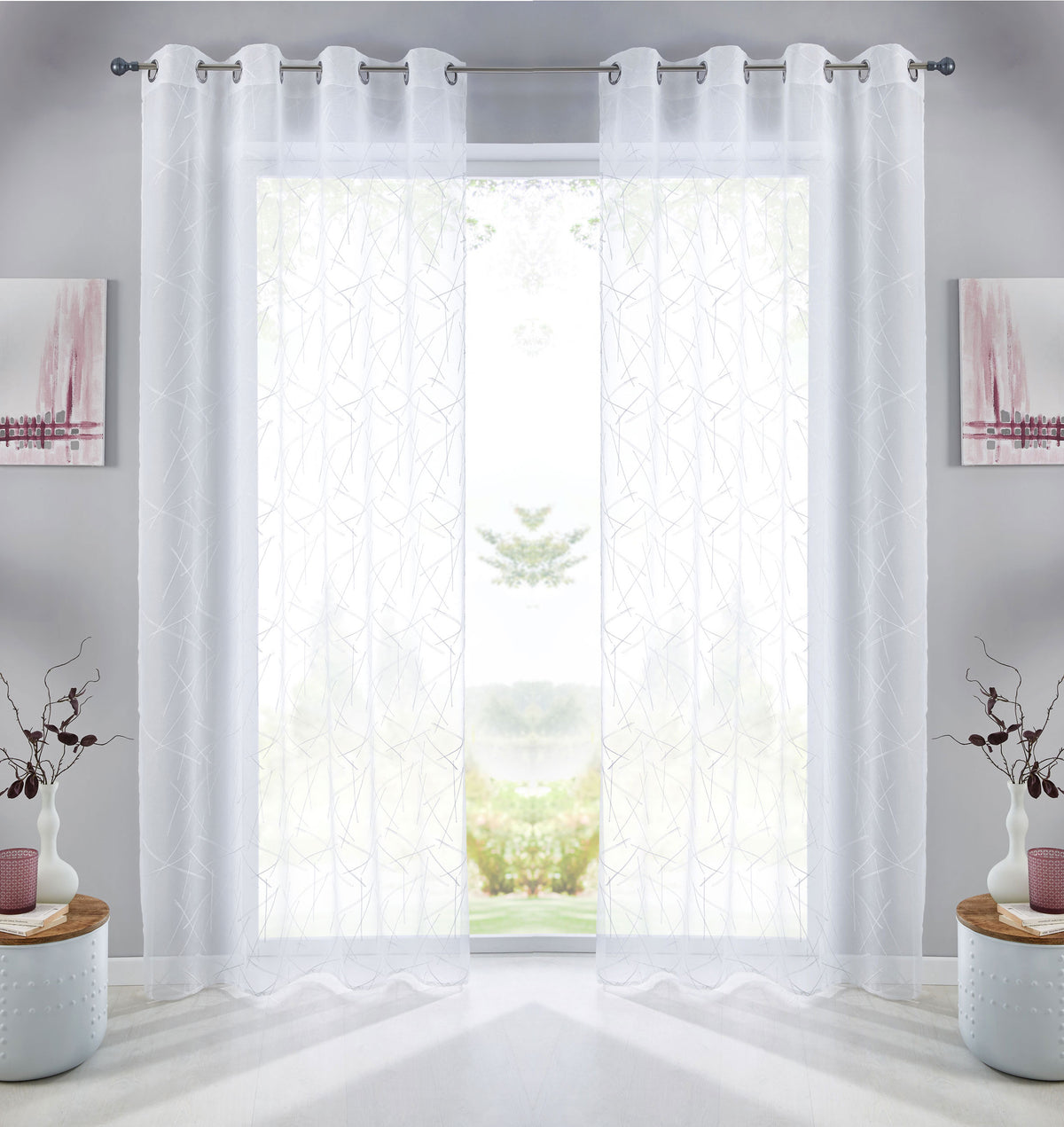 Gardine Ösen Schal Vorhang POMPEI Relief Stickerei Transparent Raffhalter 10000178 Linie Weiß 2er-Pack HxB 245x140 cm Gardinenschal 10000178linie_weiss-2 | girdainenbox.com