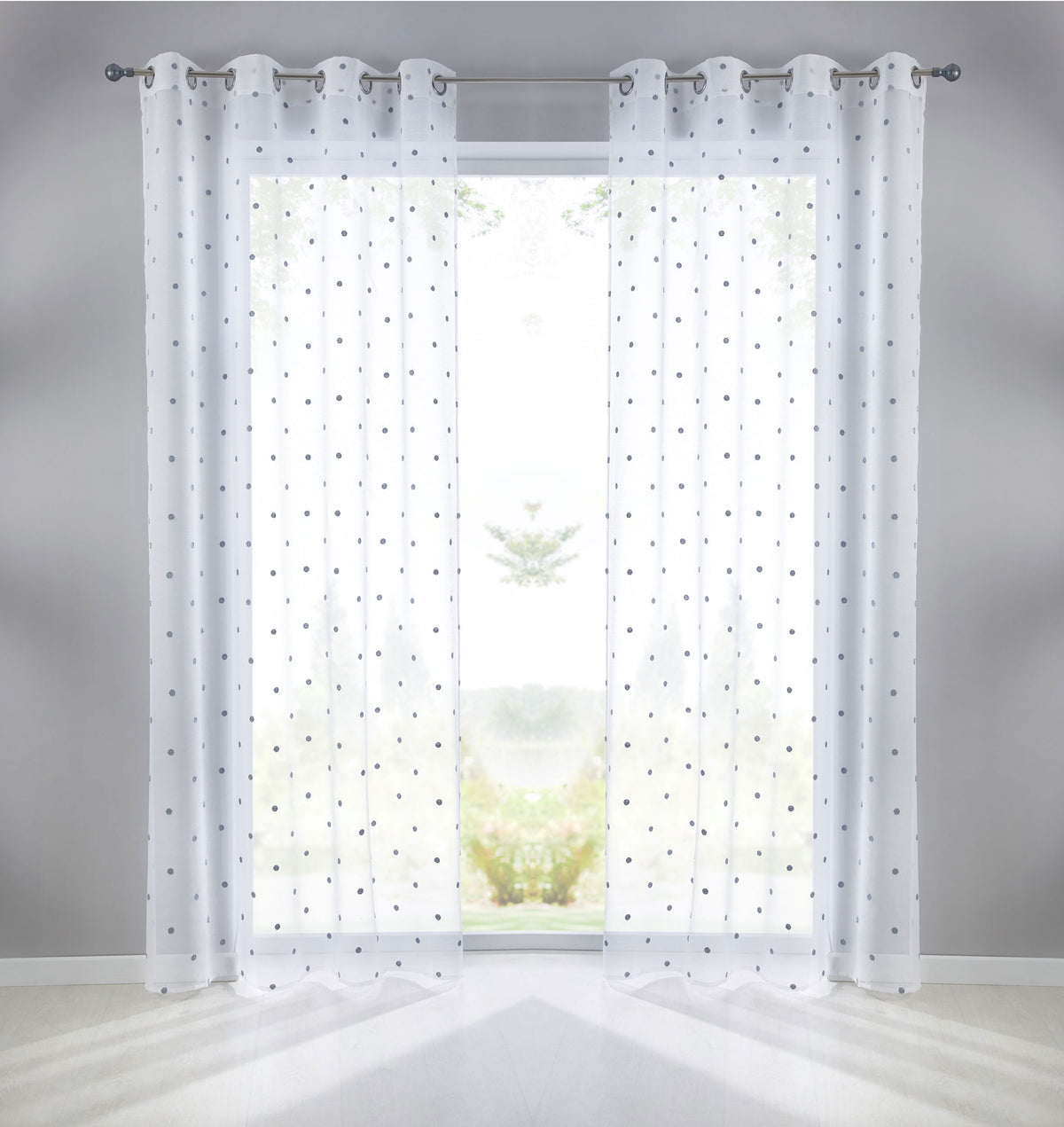 Gardine Ösen Schal Vorhang POMPEI Relief Stickerei Transparent Raffhalter 10000178 Punkt Grau 2er-Pack HxB 245x140 cm Gardinenschal 10000178punkt_grau-2 | girdainenbox.com