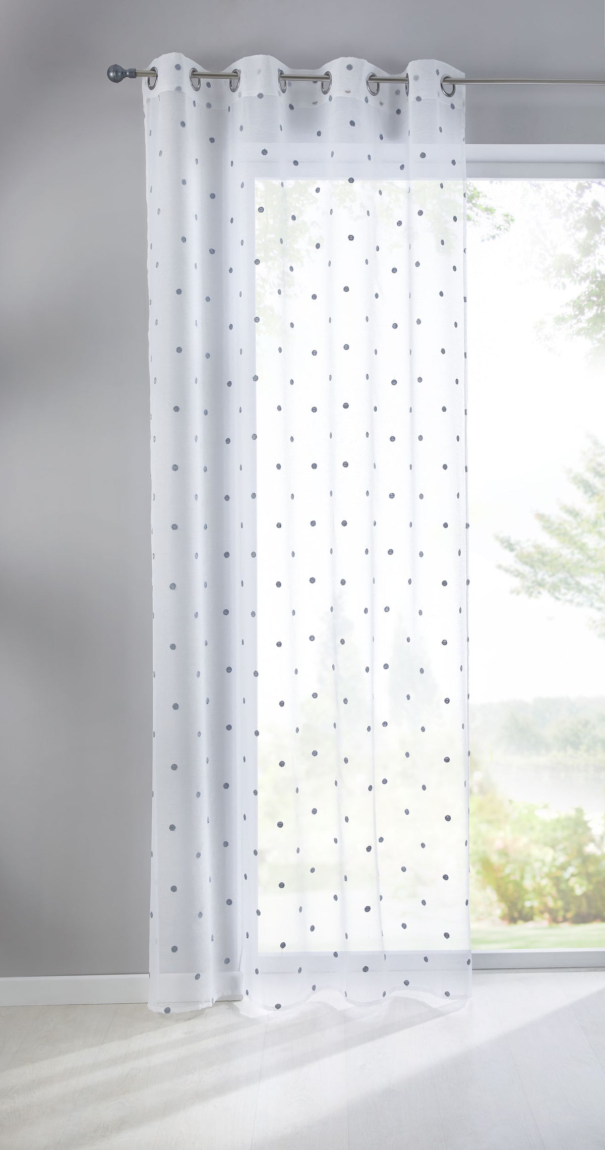 Gardine Ösen Schal Vorhang POMPEI Relief Stickerei Transparent Raffhalter 10000178 Punkt Grau 1er-Pack HxB 175x140 cm Gardinenschal 10000178punkt_grau_73860d6f-c1e7-4707-a71b-f6e9f92879a1 | girdainenbox.com