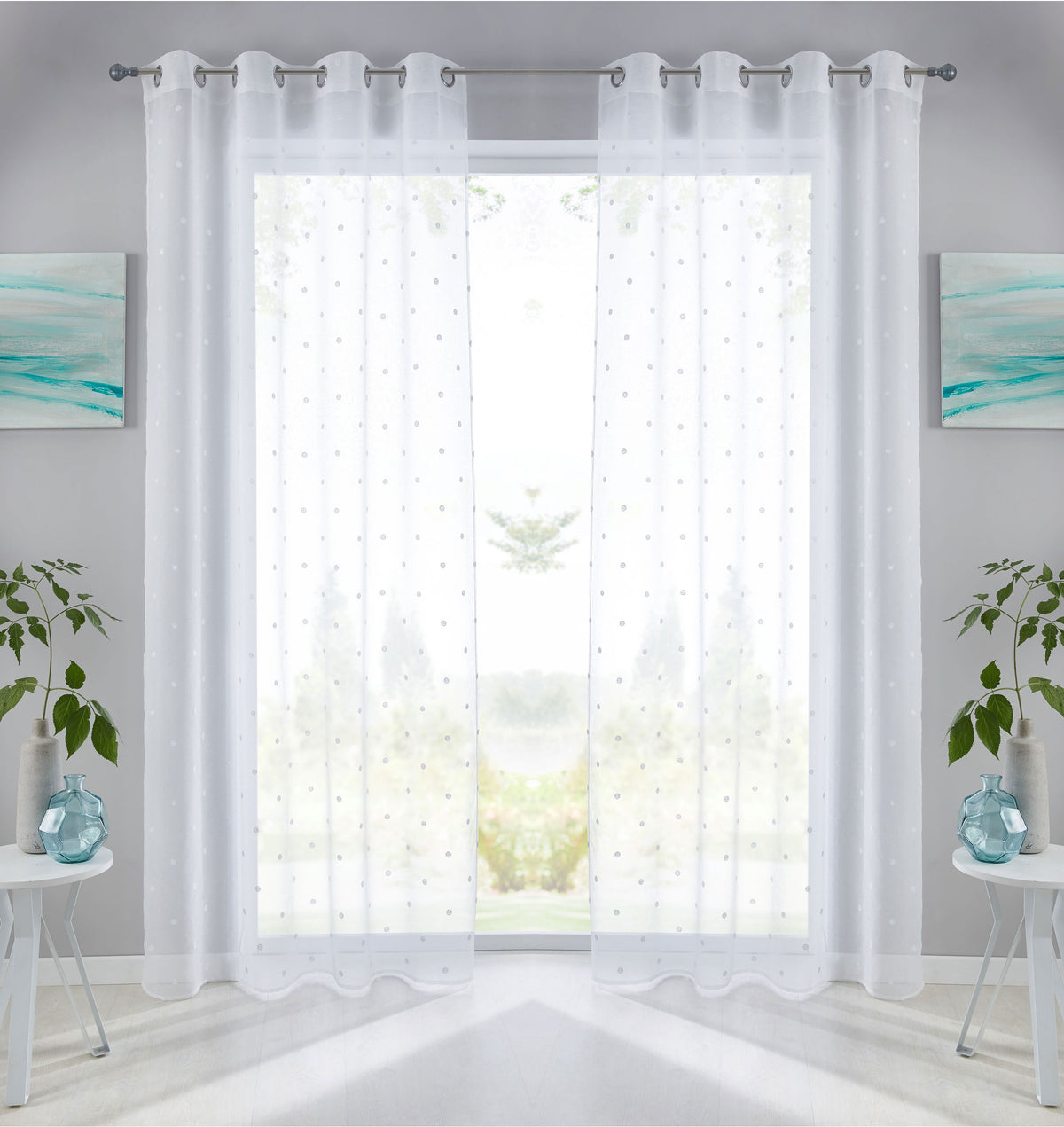 Gardine Ösen Schal Vorhang POMPEI Relief Stickerei Transparent Raffhalter 10000178 Punkt Weiß 2er-Pack HxB 175x140 cm Gardinenschal 10000178punkt_weiss-2_ba2fbfe4-e792-4a61-9567-ac6686f34227 | girdainenbox.com