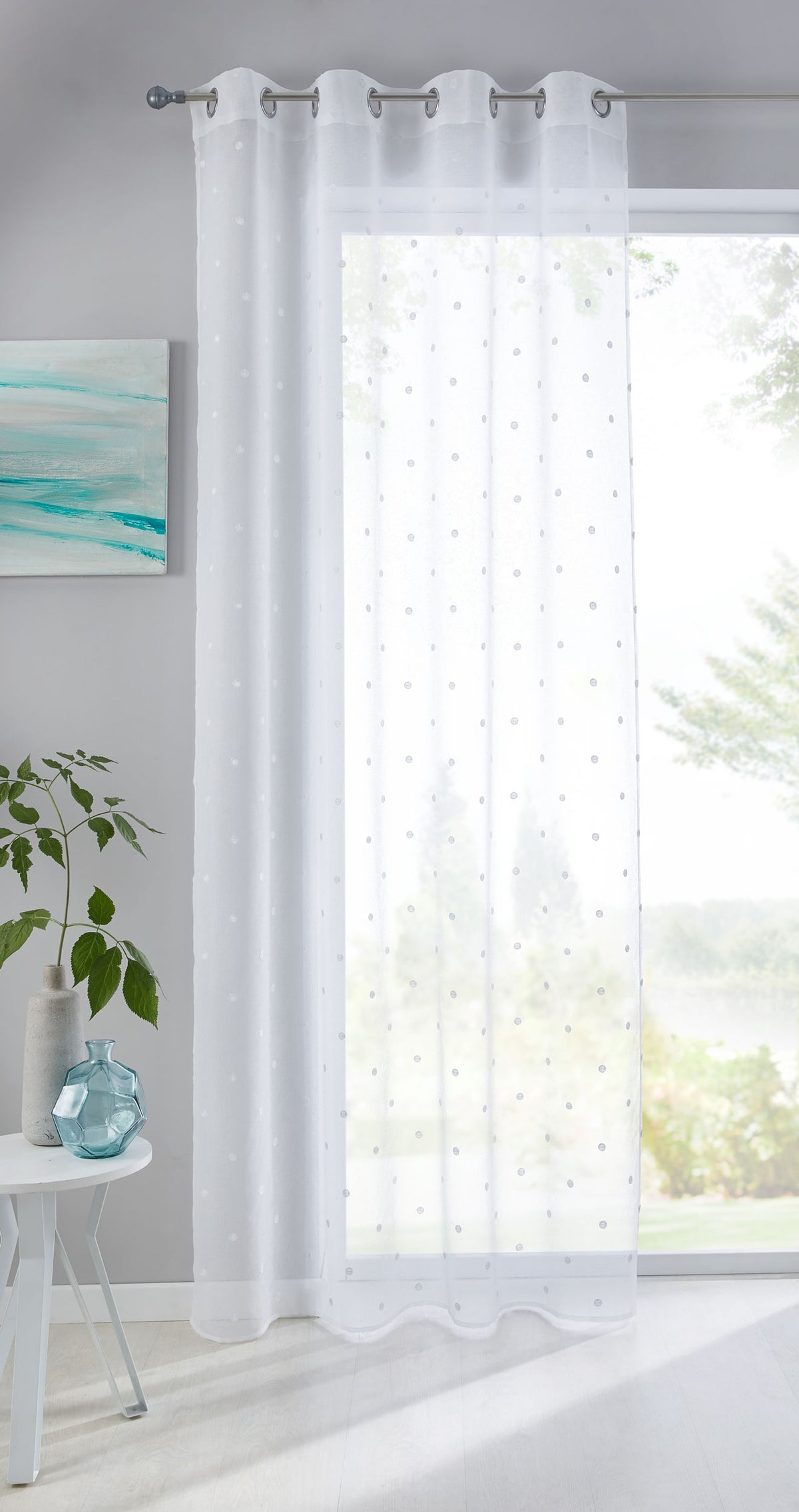 Gardine Ösen Schal Vorhang POMPEI Relief Stickerei Transparent Raffhalter 10000178 Punkt Weiß 1er-Pack HxB 175x140 cm Gardinenschal 10000178punkt_weiss_062f38b2-39bf-4d5e-a806-7e46ca6b25c2 | girdainenbox.com