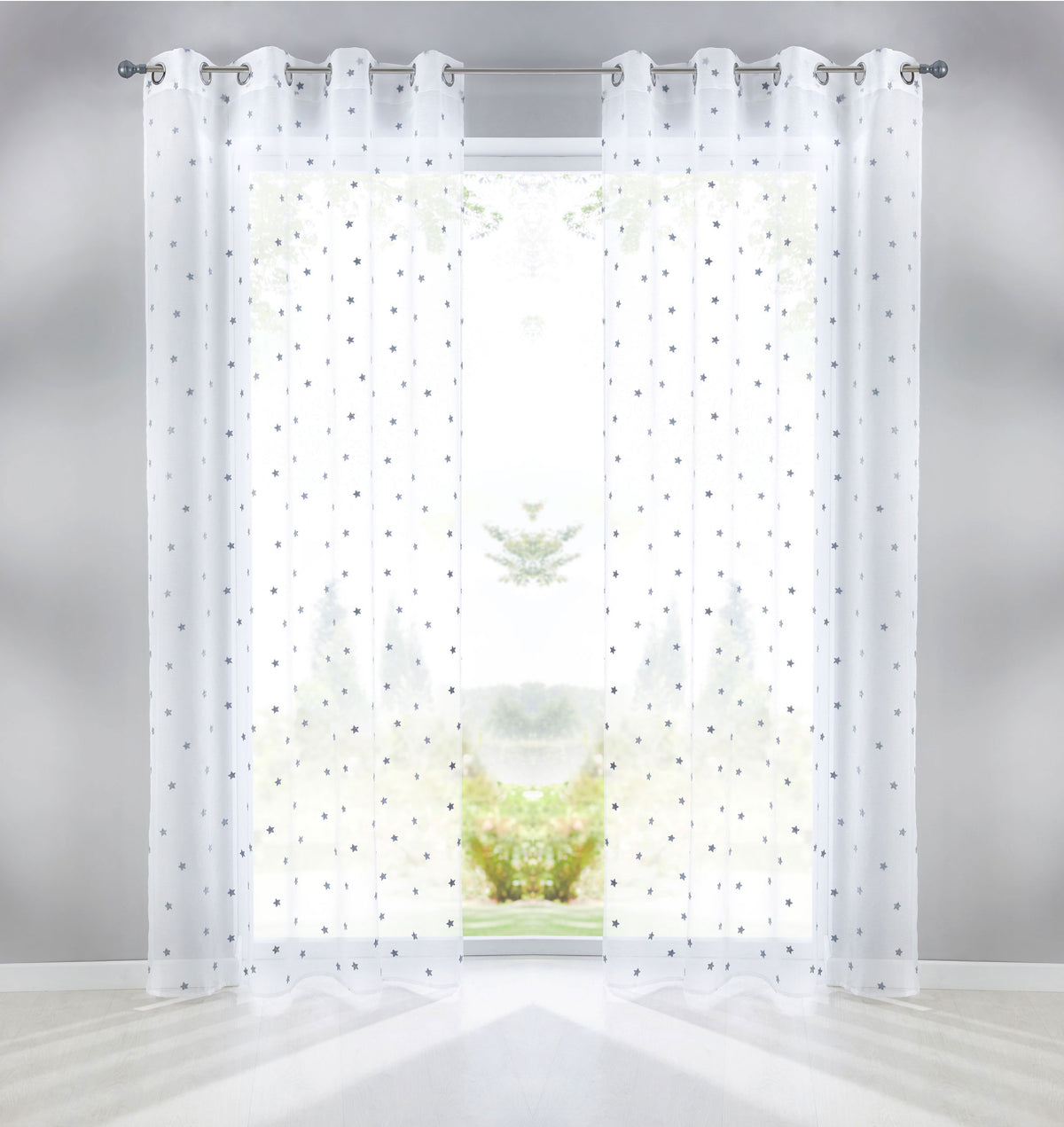 Gardine Ösen Schal Vorhang POMPEI Relief Stickerei Transparent Raffhalter 10000178 Stern Grau 2er-Pack HxB 175x140 cm Gardinenschal 10000178stern_grau-2_d436a33d-eaa3-44ab-bc41-cdf7276f3792 | girdainenbox.com
