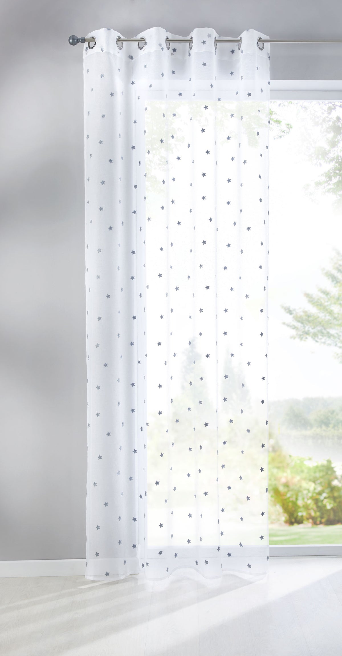 Gardine Ösen Schal Vorhang POMPEI Relief Stickerei Transparent Raffhalter 10000178 Stern Grau 1er-Pack HxB 245x140 cm Gardinenschal 10000178stern_grau | girdainenbox.com