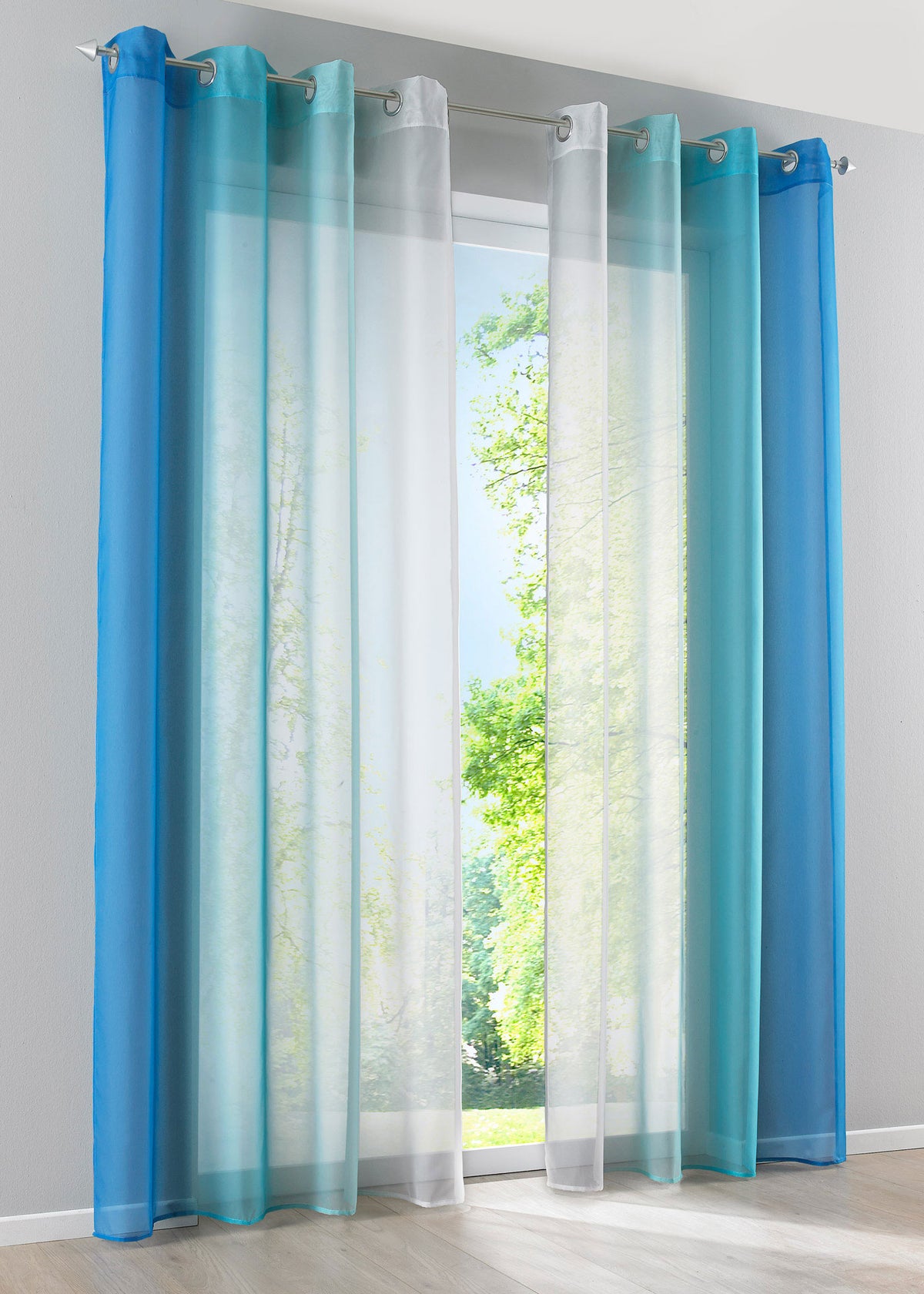 2er Pack Gardinen Vertikal Farbverlauf Druck Transparent »Modena« mit Ösen und Raffhalter, Vorhang, Dekoschal 10000183 Blautöne HxB 245x140 cm Gardinen Set 10000183blautoene_07c61c28-d071-4d46-bf3d-12d7406f64b7 | girdainenbox.com