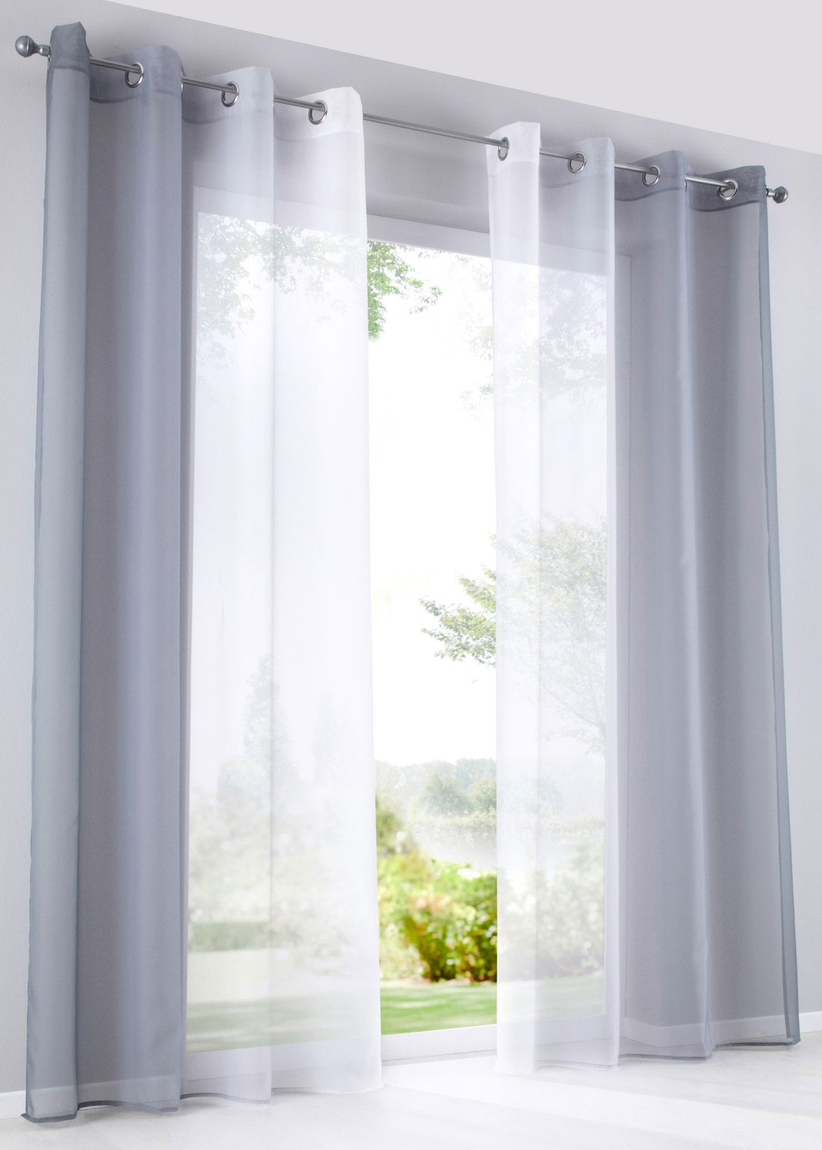 2er Pack Gardinen Vertikal Farbverlauf Druck Transparent »Modena« mit Ösen und Raffhalter, Vorhang, Dekoschal 10000183 Grautöne HxB 245x140 cm Gardinen Set 10000183grautoene_2525e804-7ecc-4cbd-9ed7-840b9856a25d | girdainenbox.com