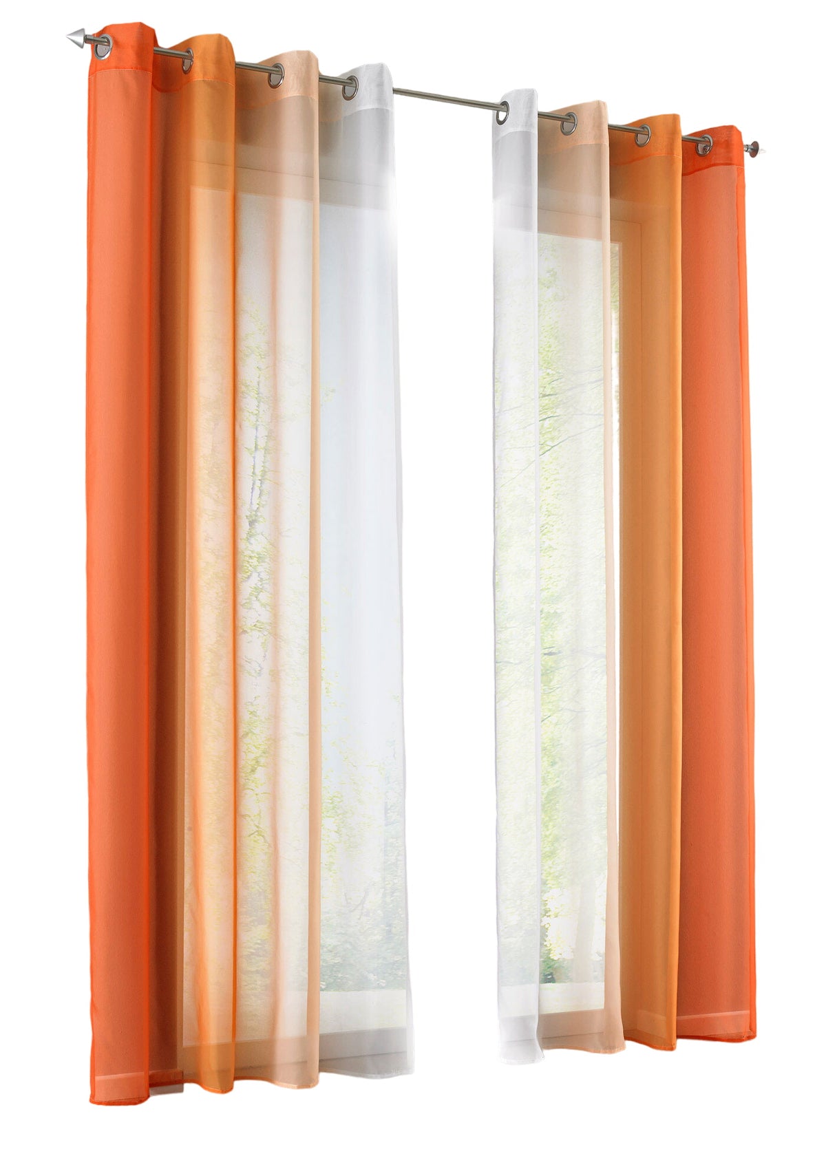 2er Pack Gardinen Vertikal Farbverlauf Druck Transparent »Modena« mit Ösen und Raffhalter, Vorhang, Dekoschal 10000183 Gardinen Set 10000183orangetoene-crop | girdainenbox.com