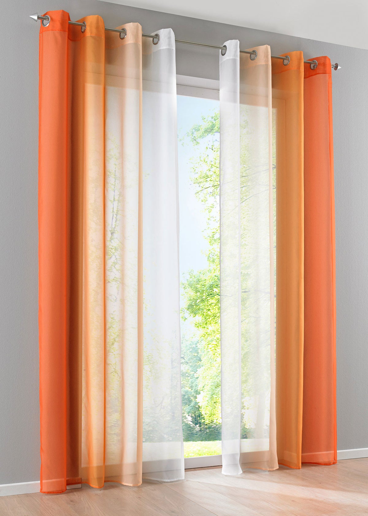 2er Pack Gardinen Vertikal Farbverlauf Druck Transparent »Modena« mit Ösen und Raffhalter, Vorhang, Dekoschal 10000183 Gardinen Set 10000183orangetoene_7c7fb6d3-0da4-4f1f-ab70-b5786ee688a9 | girdainenbox.com