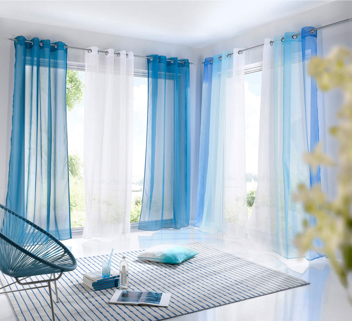 2er Pack Gardinen Vertikal Farbverlauf Druck Transparent »Modena« mit Ösen und Raffhalter, Vorhang, Dekoschal 10000183 Gardinen Set 10000183var | girdainenbox.com