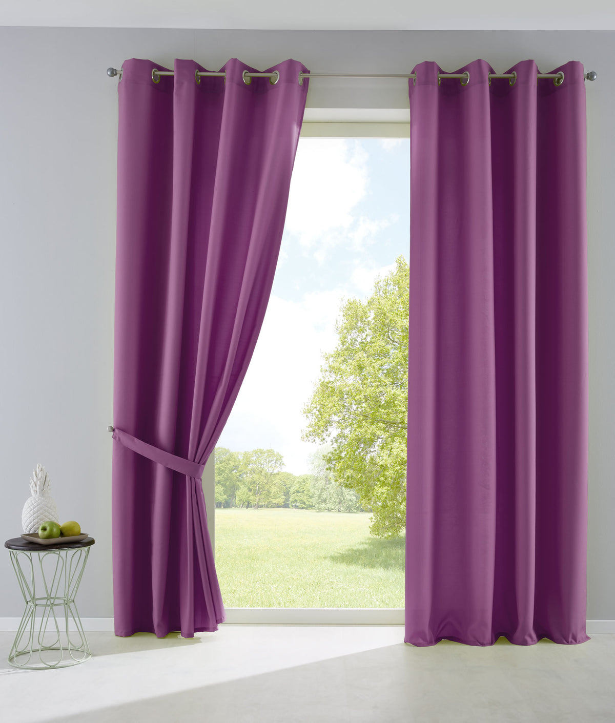 2er Set Vorhänge Blickdicht Gardinen Matt Lichtdurchlässig »PALERMO« mit Ösen und Raffhalter Dekoschal 10000265-2 Lila HxB 175x140 cm Vorhang Set 10000265-2lila_099159ff-e8aa-46c7-a260-fdfabcdd542b | girdainenbox.com