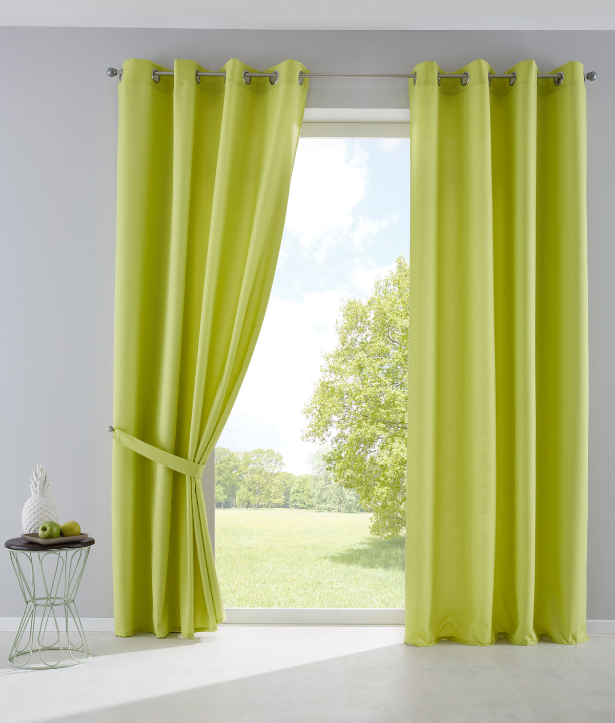 2er Set Vorhänge Blickdicht Gardinen Matt Lichtdurchlässig »PALERMO« mit Ösen und Raffhalter Dekoschal 10000265-2 Limette HxB 175x140 cm Vorhang Set 10000265-2limette_67f3d27f-3d9c-4a60-897b-919e839abdff | girdainenbox.com