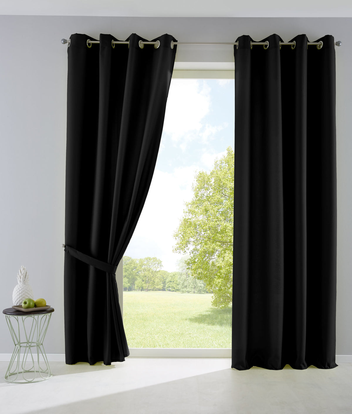 2er Set Vorhänge Blickdicht Gardinen Matt Lichtdurchlässig »PALERMO« mit Ösen und Raffhalter Dekoschal 10000265-2 Schwarz HxB 245x140 cm Vorhang Set 10000265-2schwarz_3e0bb47c-9654-4d02-b5ec-69acf375a3b7 | girdainenbox.com