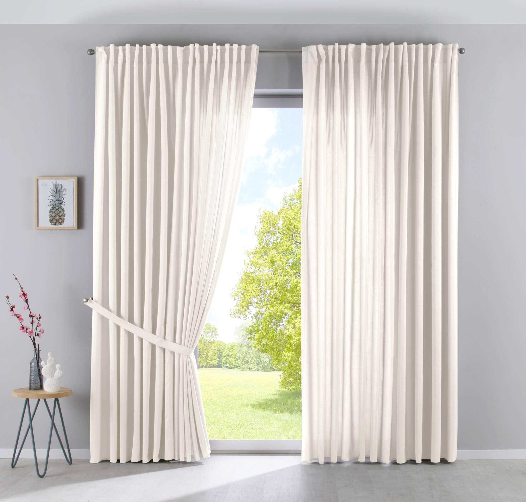 2er Set Vorhänge Verdeckte Schlaufen Cationic »JENA« Blickdicht Leinen Optik Gardinen Meliert Gardinenband mit Raffhalter 2019037-2 Creme HxB 250x300 cm Vorhang Set 2019037-2creme-breit | girdainenbox.com