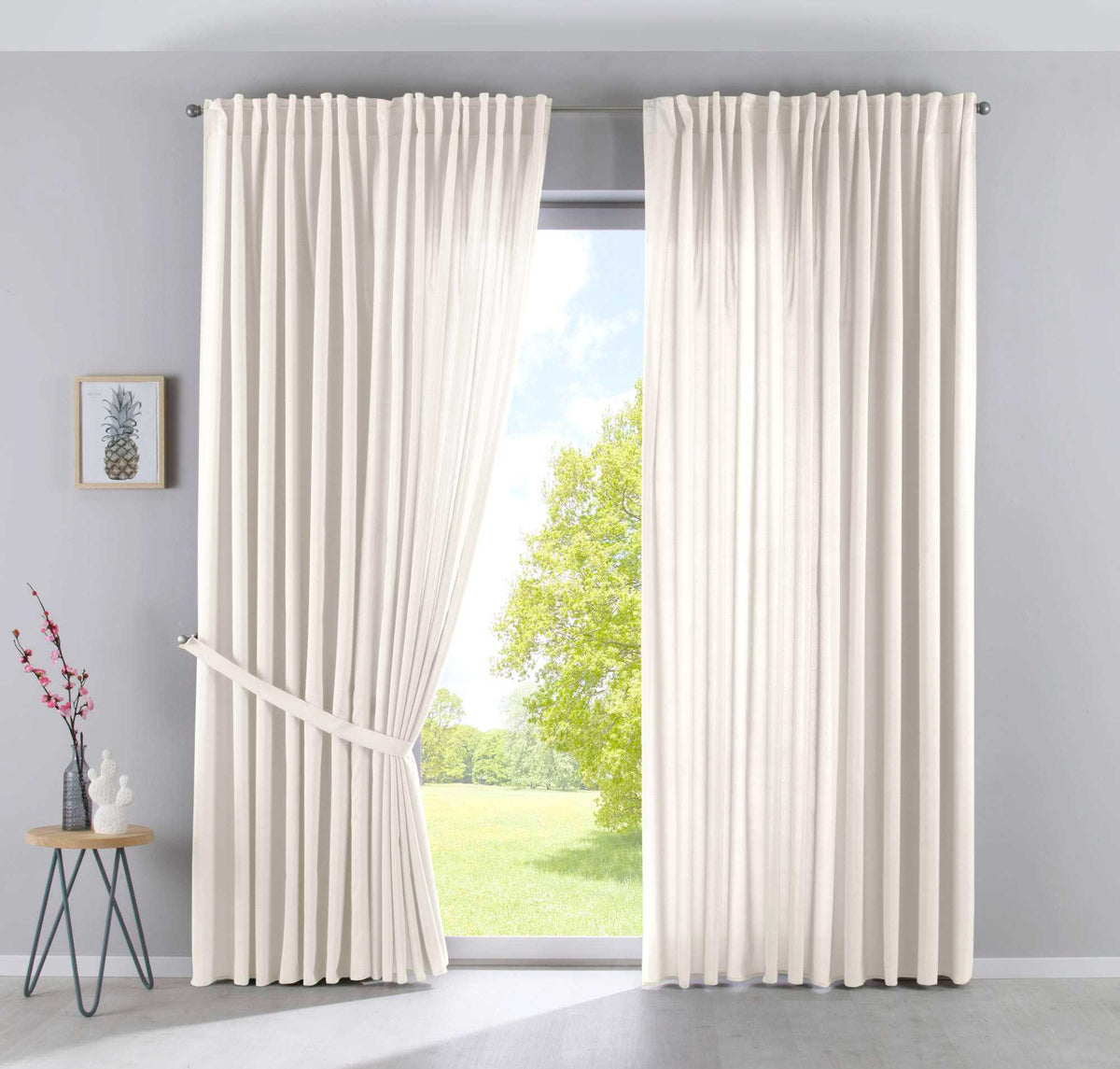 2er Set Vorhänge Verdeckte Schlaufen Cationic »JENA« Blickdicht Leinen Optik Gardinen Meliert Gardinenband mit Raffhalter 2019037-2 Creme HxB 250x300 cm Vorhang Set 2019037-2creme-breit | girdainenbox.com