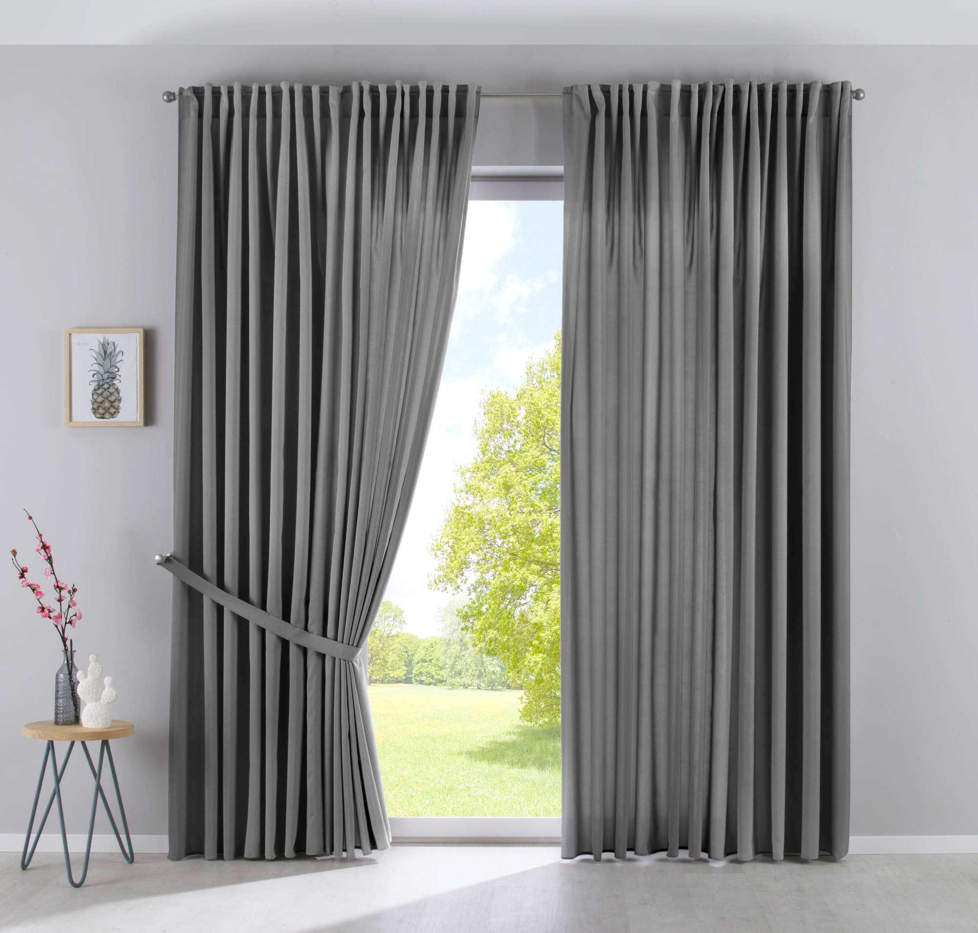2er Set Vorhänge Verdeckte Schlaufen Cationic »JENA« Blickdicht Leinen Optik Gardinen Meliert Gardinenband mit Raffhalter 2019037-2 Grau HxB 250x300 cm Vorhang Set 2019037-2grau-breit | girdainenbox.com