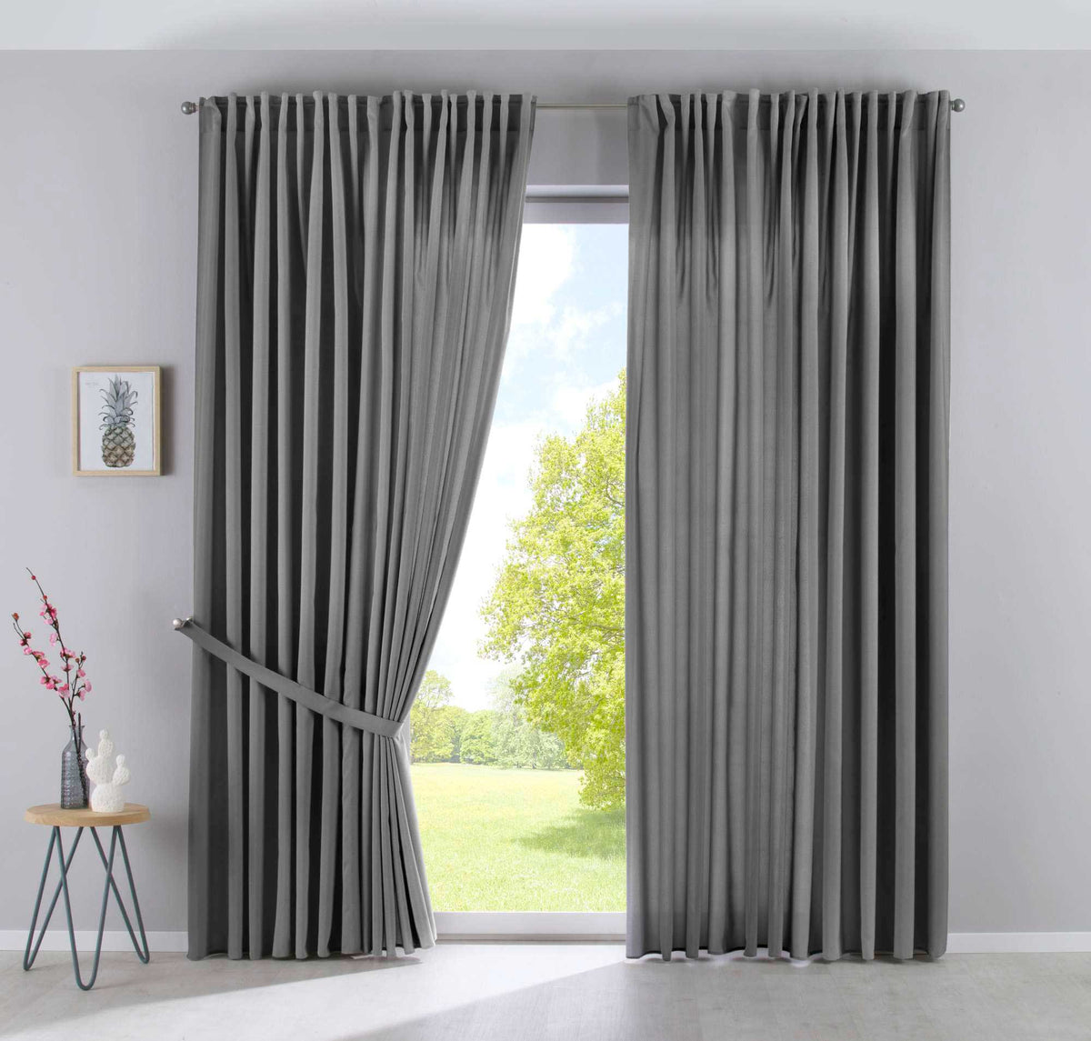 2er Set Vorhänge Verdeckte Schlaufen Cationic »JENA« Blickdicht Leinen Optik Gardinen Meliert Gardinenband mit Raffhalter 2019037-2 Grau HxB 250x300 cm Vorhang Set 2019037-2grau-breit | girdainenbox.com