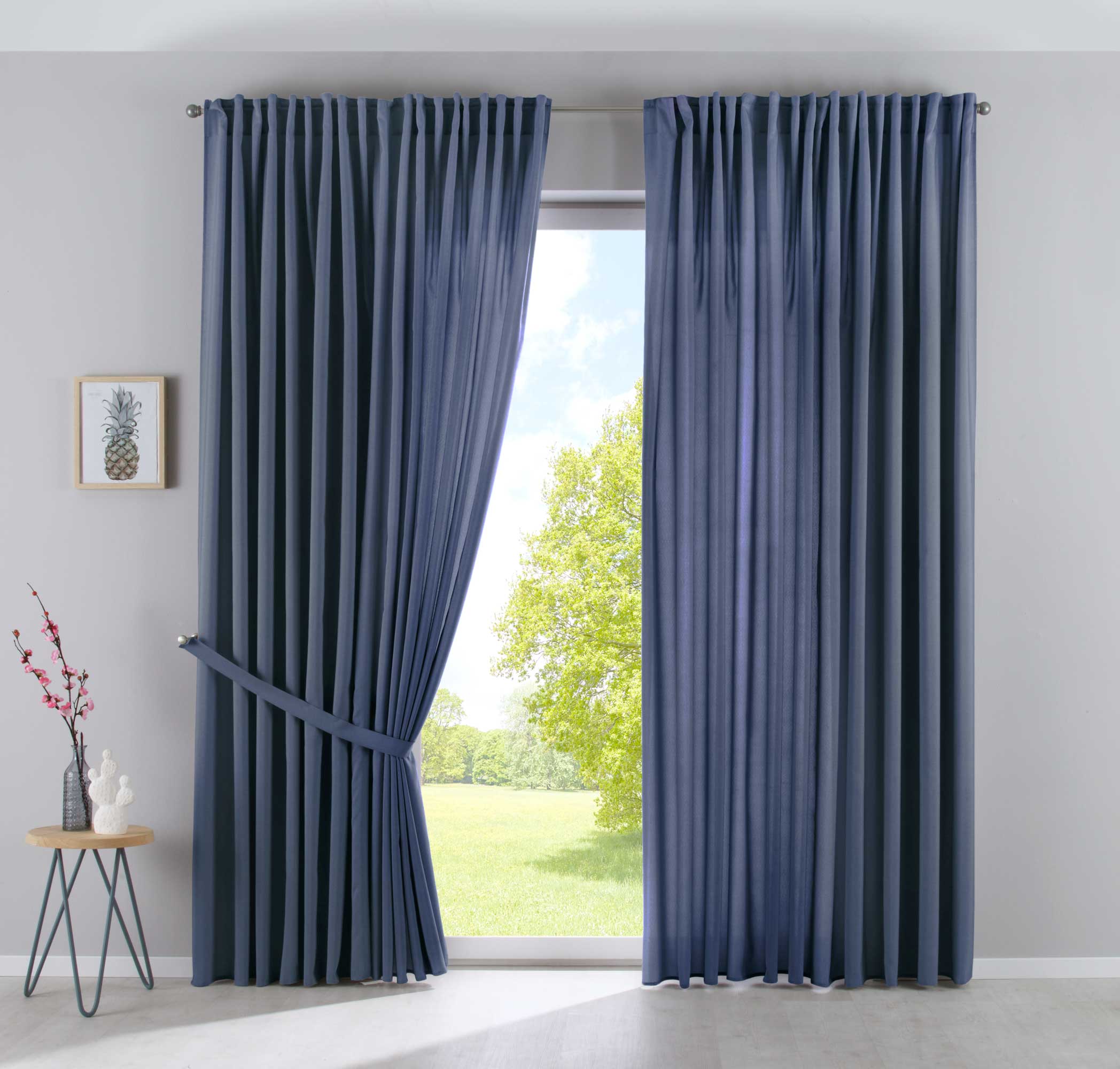2er Set Vorhänge Verdeckte Schlaufen Cationic »JENA« Blickdicht Leinen Optik Gardinen Meliert Gardinenband mit Raffhalter 2019037-2 Saphir Blau HxB 250x300 cm Vorhang Set 2019037-2saphir_blau-breit | girdainenbox.com