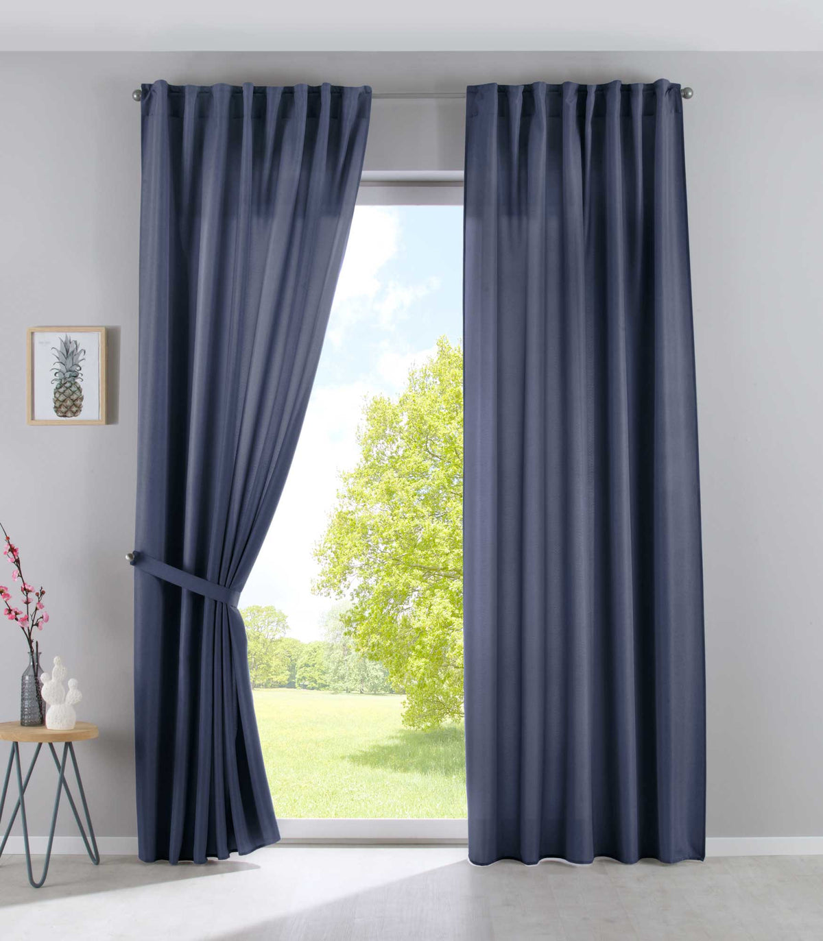 2er Set Vorhänge Verdeckte Schlaufen Cationic »JENA« Blickdicht Leinen Optik Gardinen Meliert Gardinenband mit Raffhalter 2019037-2 Saphir Blau HxB 145x140 cm Vorhang Set 2019037-2saphir_blau_a7ab62aa-3e2c-4bc4-a424-592e9459ec7a | girdainenbox.com