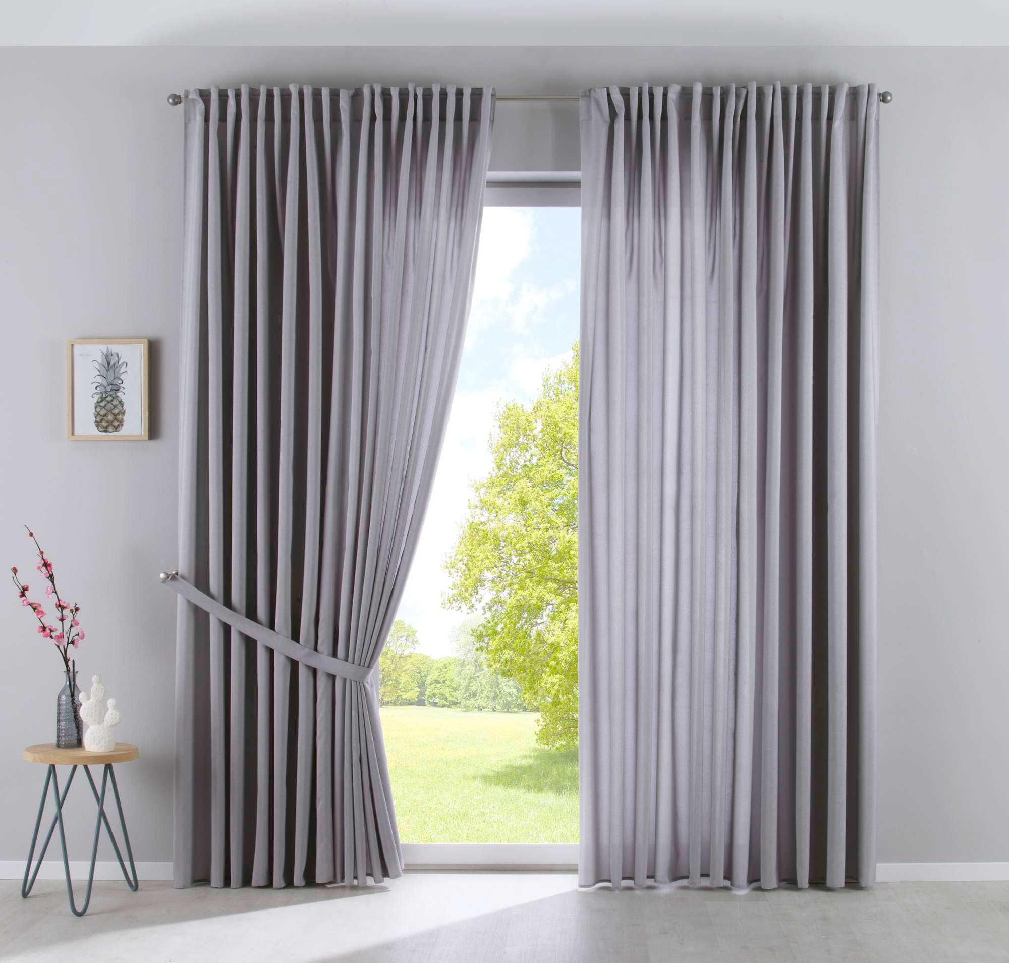 2er Set Vorhänge Verdeckte Schlaufen Cationic »JENA« Blickdicht Leinen Optik Gardinen Meliert Gardinenband mit Raffhalter 2019037-2 Silber HxB 250x300 cm Vorhang Set 2019037-2silber-breit | girdainenbox.com